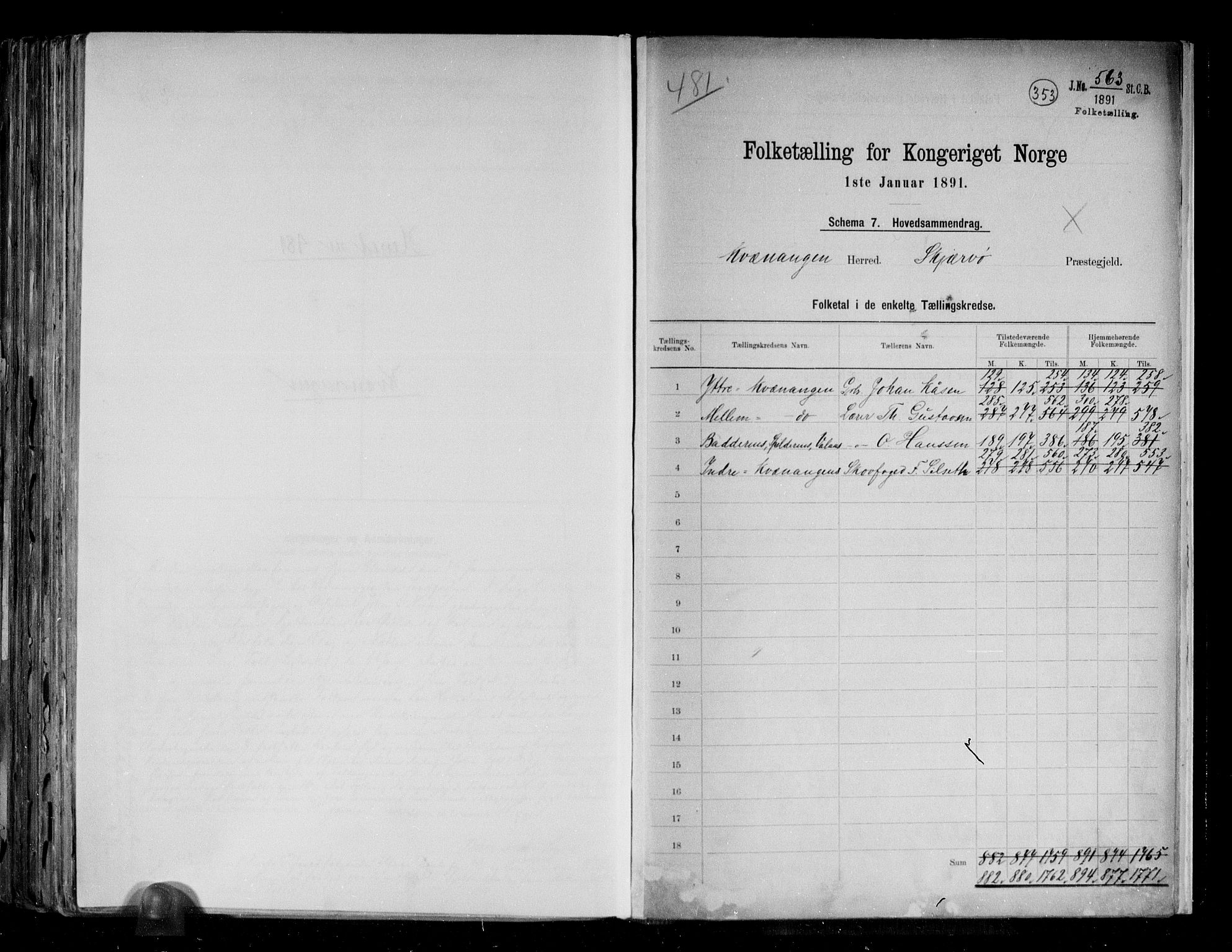 RA, 1891 census for 1943 Kvænangen, 1891, p. 2