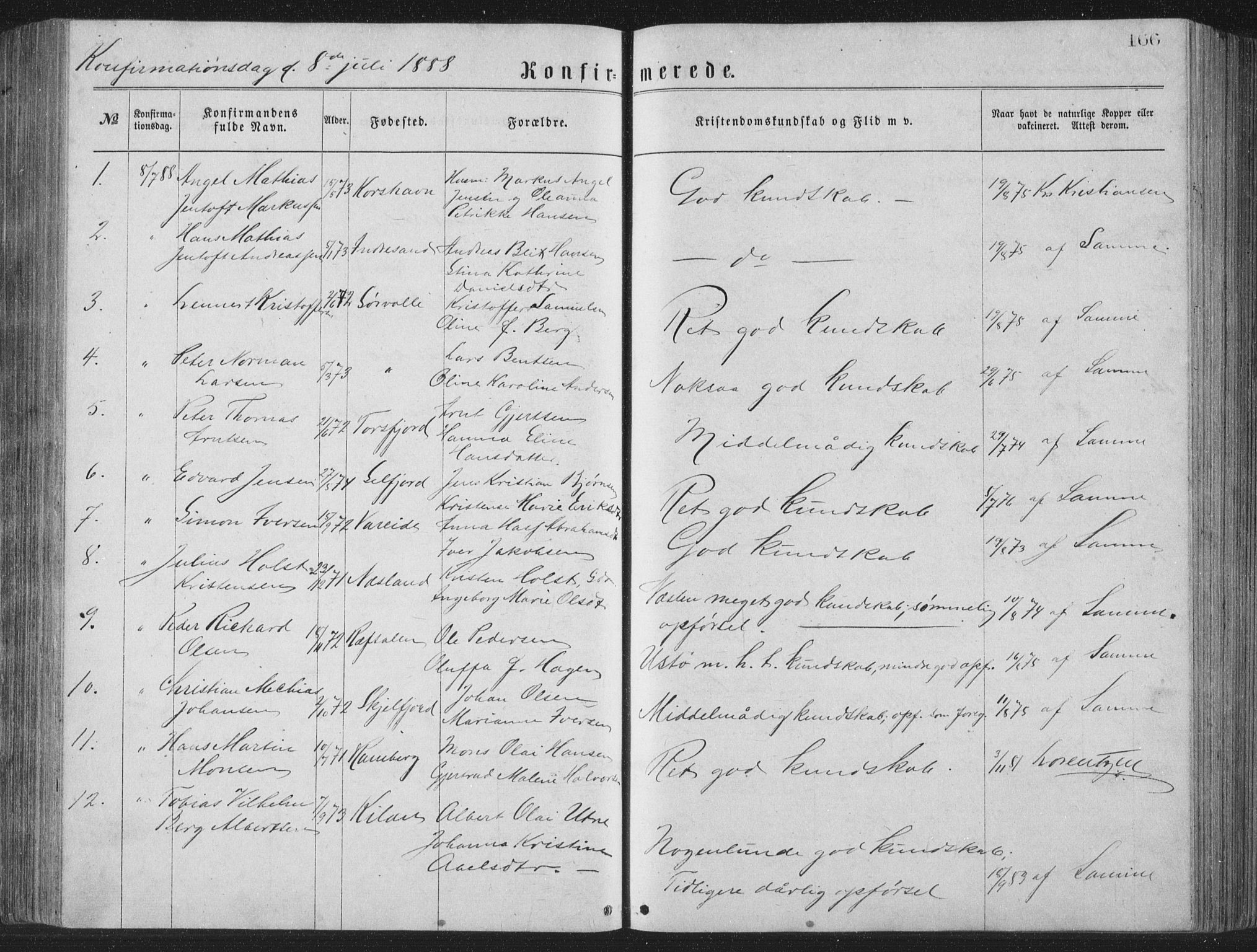 Ministerialprotokoller, klokkerbøker og fødselsregistre - Nordland, AV/SAT-A-1459/885/L1213: Parish register (copy) no. 885C02, 1874-1892, p. 166