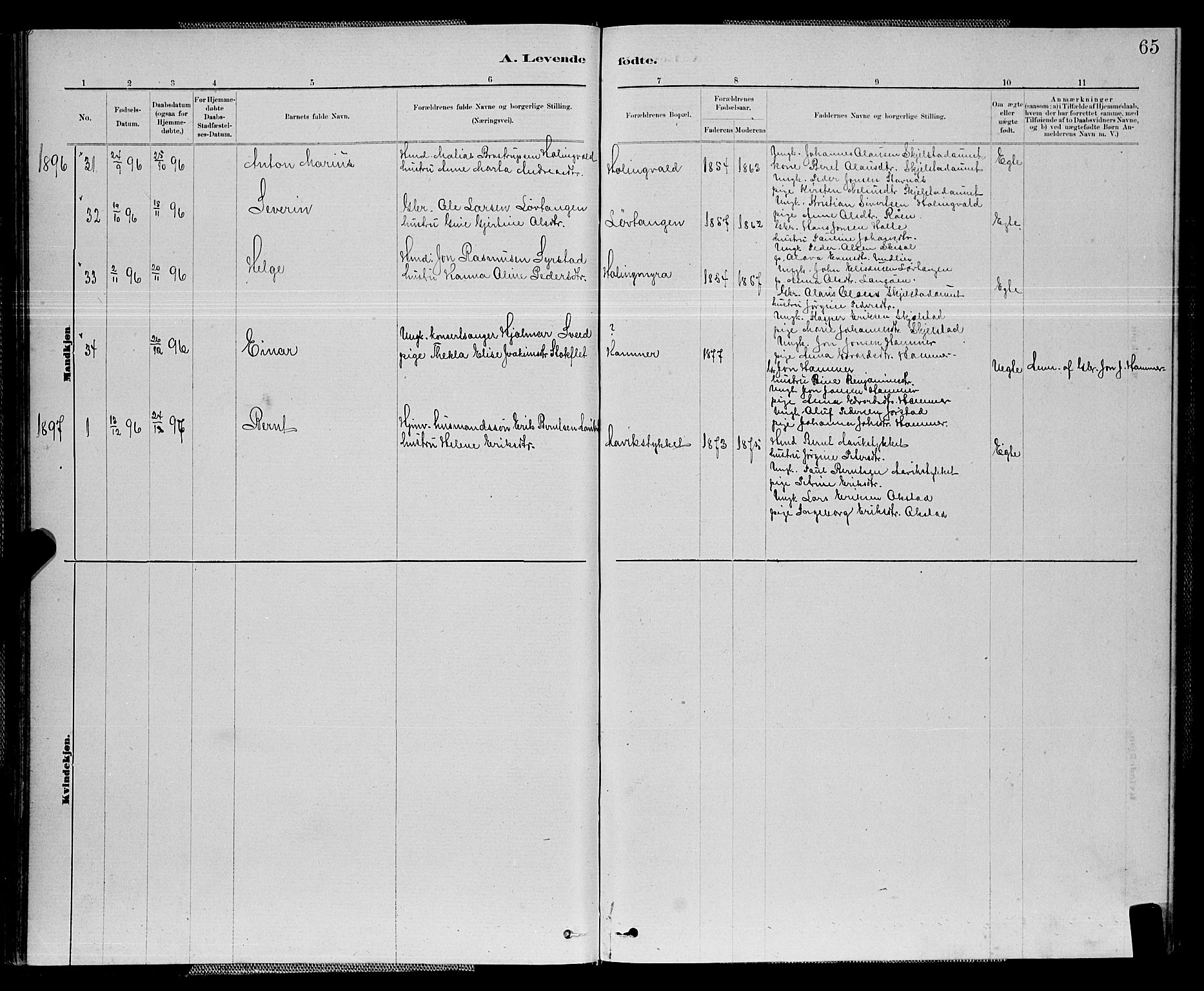 Ministerialprotokoller, klokkerbøker og fødselsregistre - Nord-Trøndelag, SAT/A-1458/714/L0134: Parish register (copy) no. 714C03, 1878-1898, p. 65