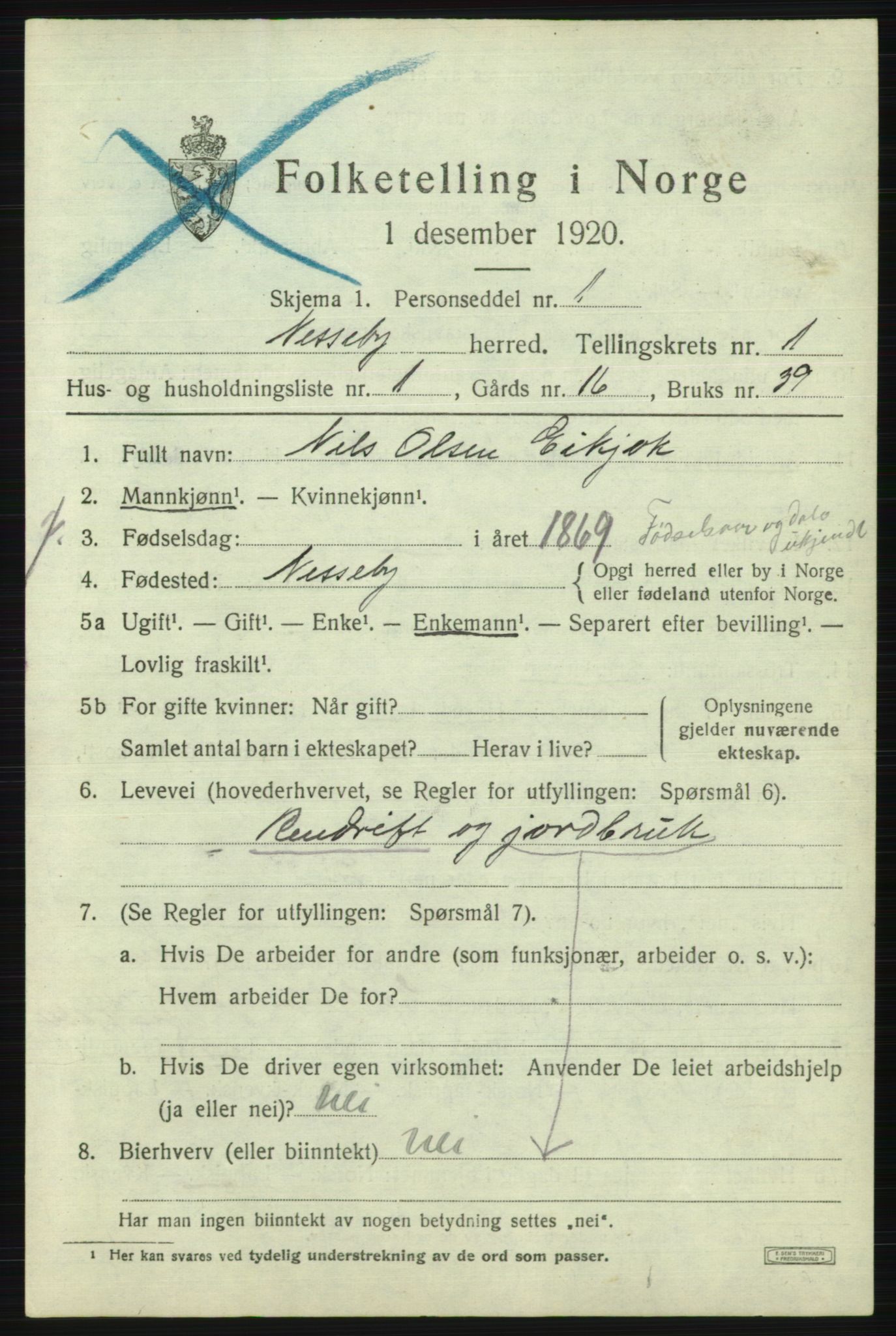 SATØ, 1920 census for Nesseby, 1920, p. 499