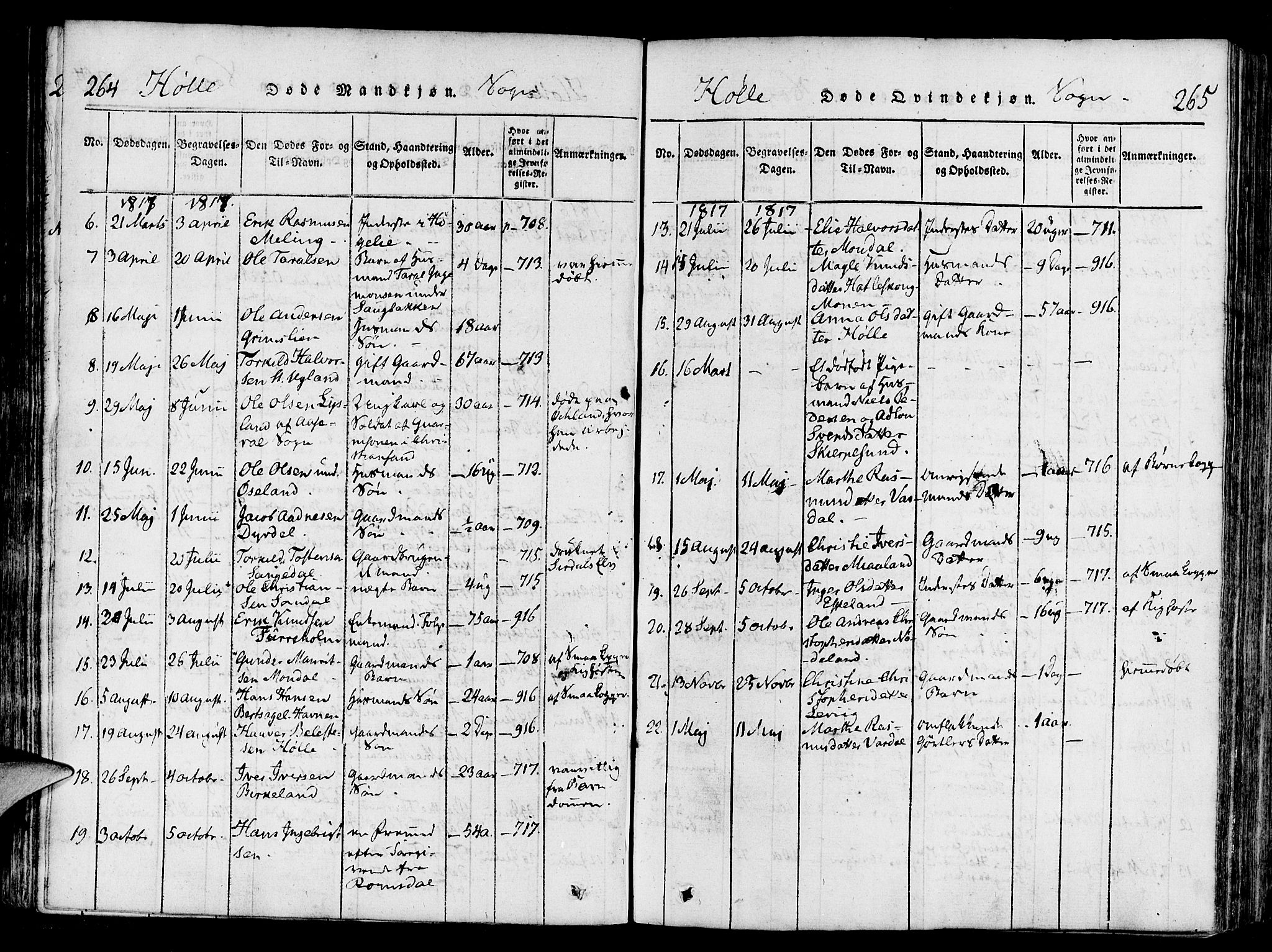 Strand sokneprestkontor, SAST/A-101828/H/Ha/Haa/L0004: Parish register (official) no. A 4 /2, 1816-1833, p. 264-265