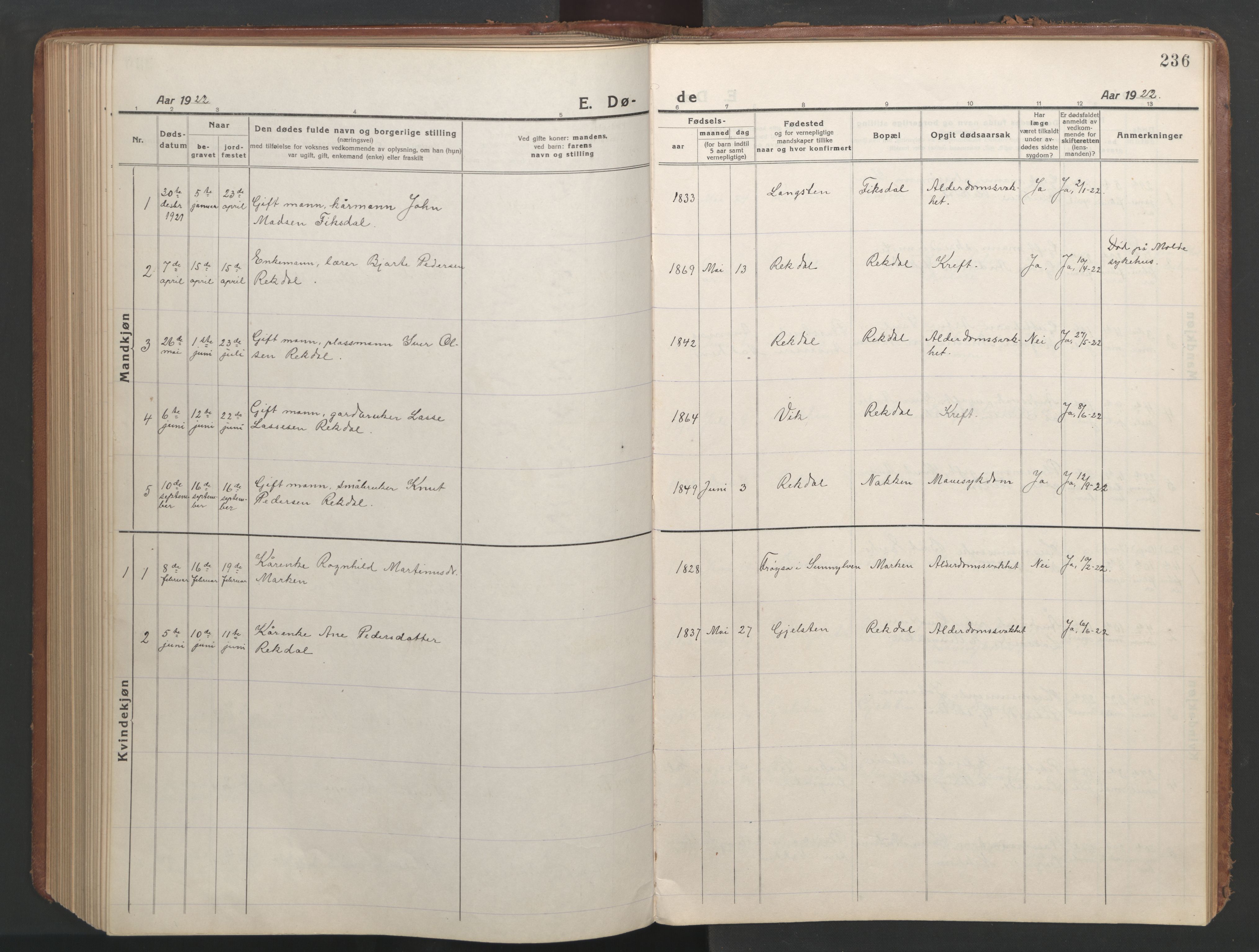 Ministerialprotokoller, klokkerbøker og fødselsregistre - Møre og Romsdal, AV/SAT-A-1454/540/L0542: Parish register (copy) no. 540C02, 1921-1967, p. 236