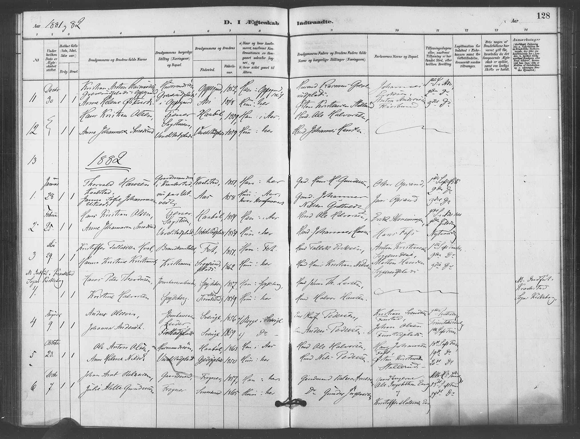 Kråkstad prestekontor Kirkebøker, AV/SAO-A-10125a/F/Fb/L0001: Parish register (official) no. II 1, 1880-1892, p. 128