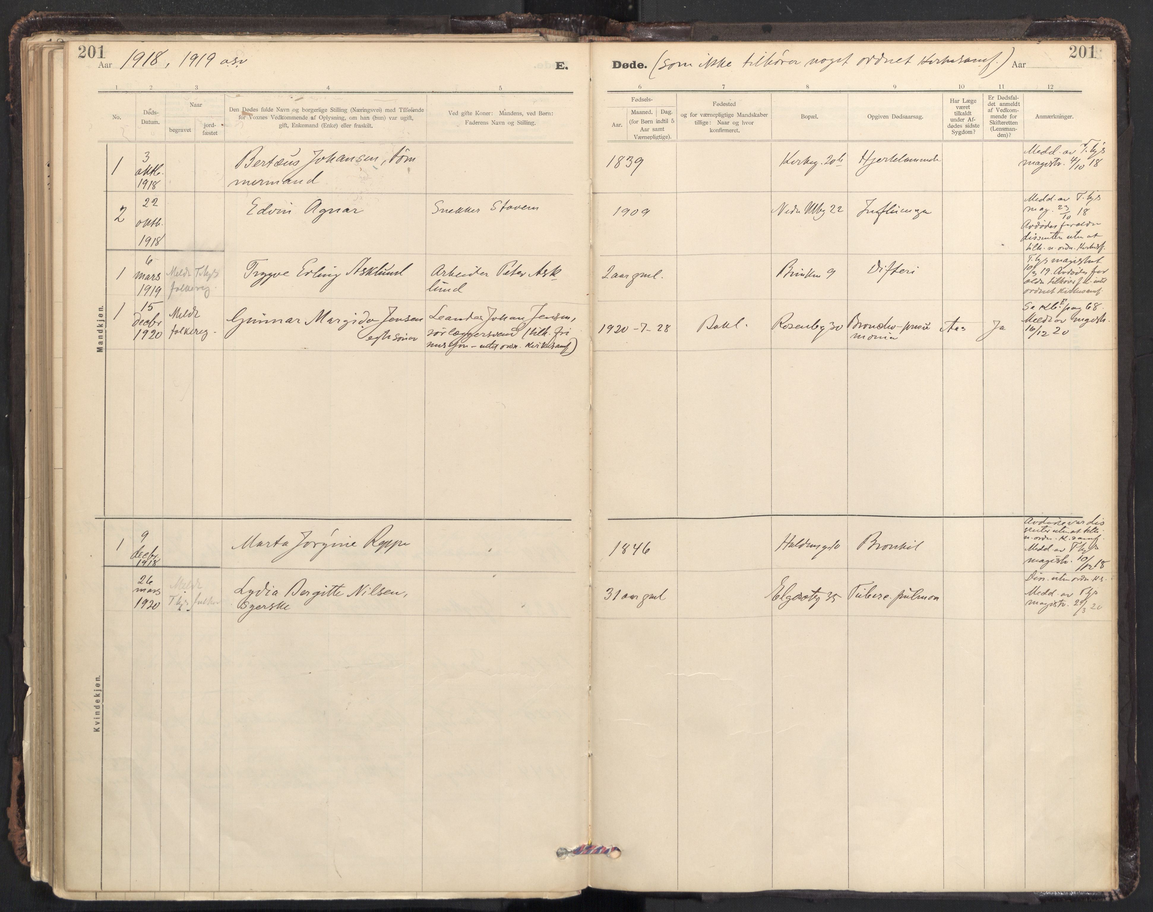 Ministerialprotokoller, klokkerbøker og fødselsregistre - Sør-Trøndelag, SAT/A-1456/604/L0204: Parish register (official) no. 604A24, 1911-1920, p. 201