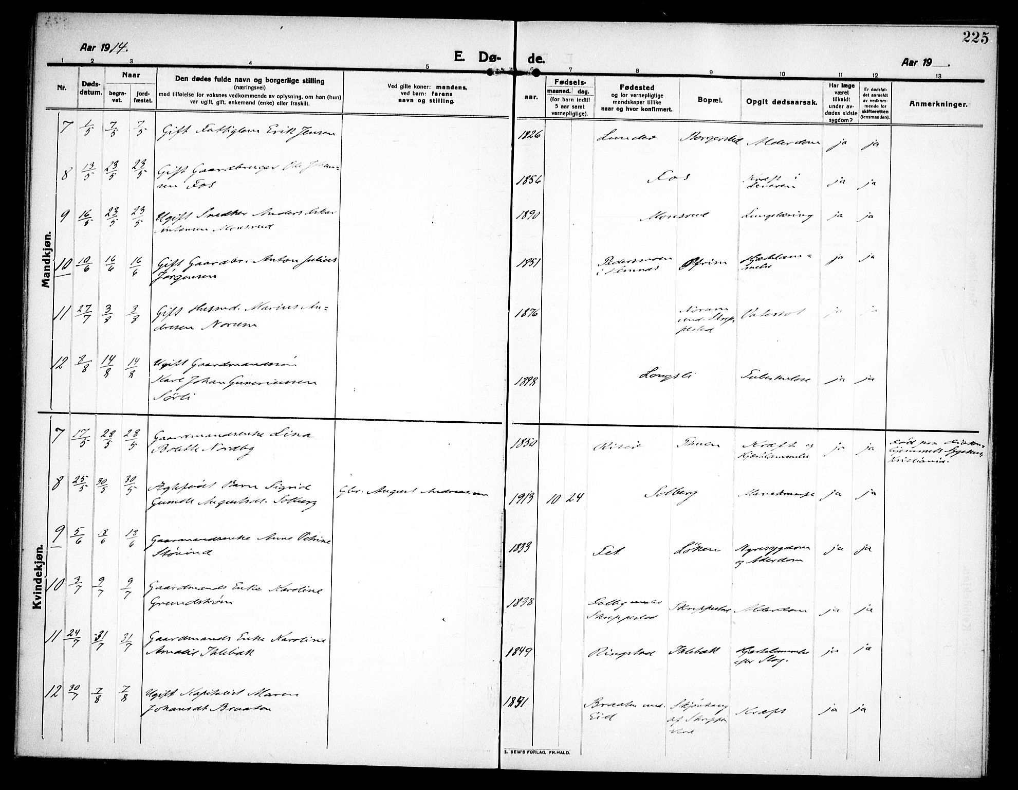 Høland prestekontor Kirkebøker, SAO/A-10346a/F/Fa/L0016: Parish register (official) no. I 16, 1912-1921, p. 225