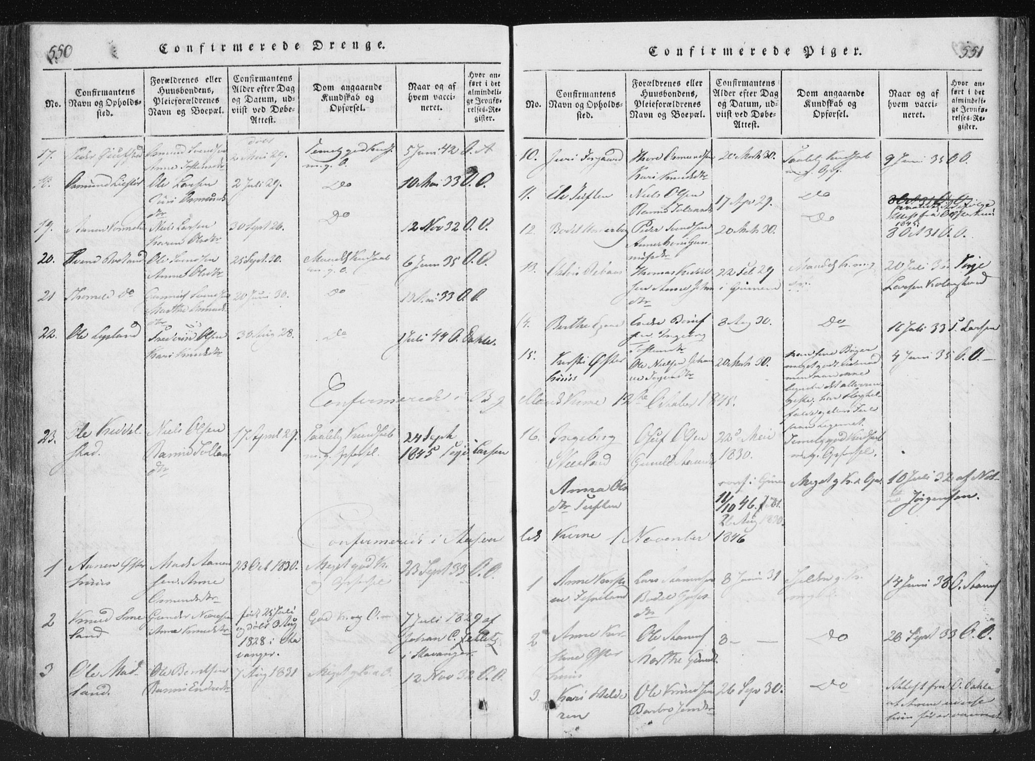 Åseral sokneprestkontor, SAK/1111-0051/F/Fa/L0001: Parish register (official) no. A 1, 1815-1853, p. 550-551