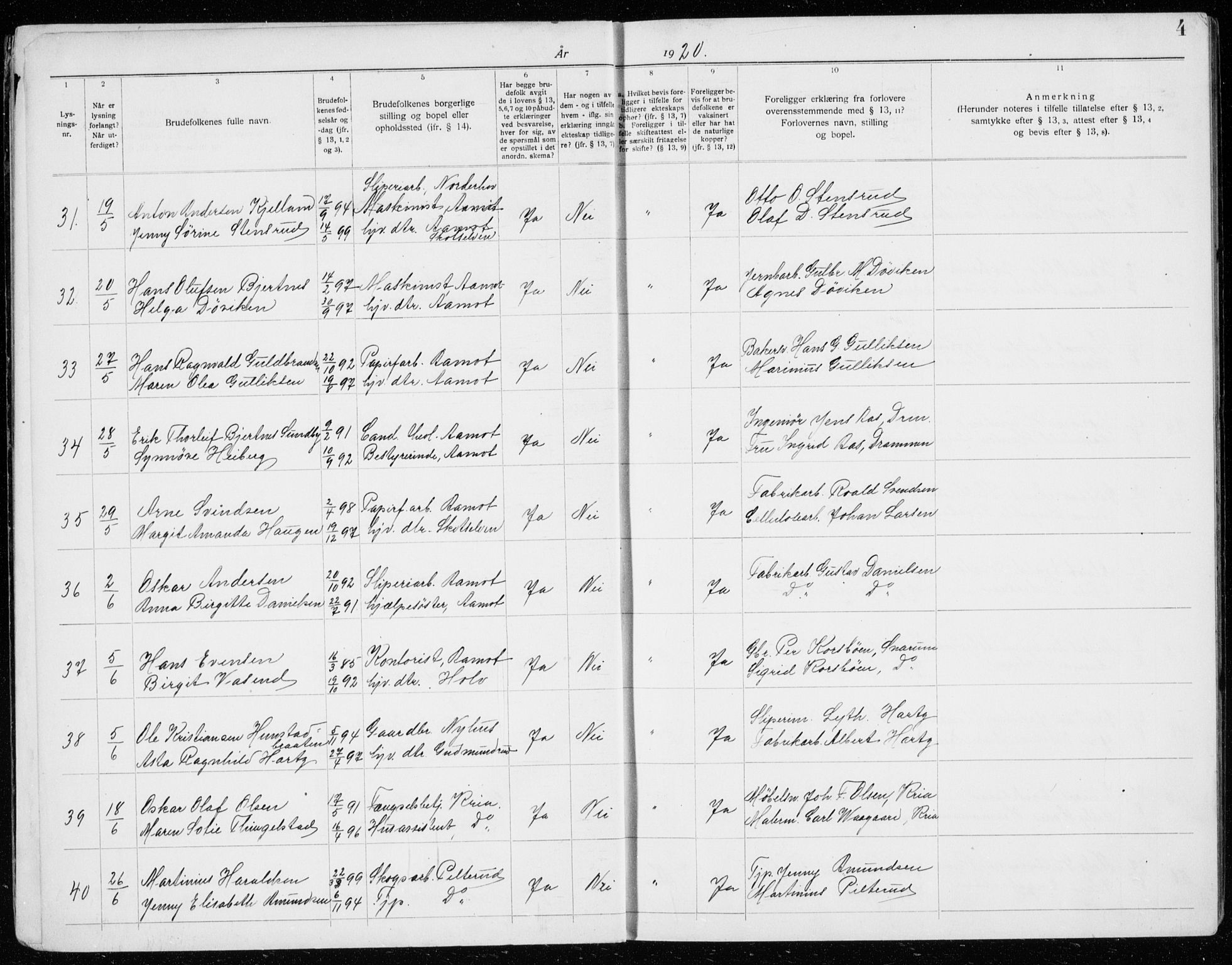 Modum kirkebøker, AV/SAKO-A-234/H/Ha/L0003: Banns register no. I 3, 1920-1934, p. 4
