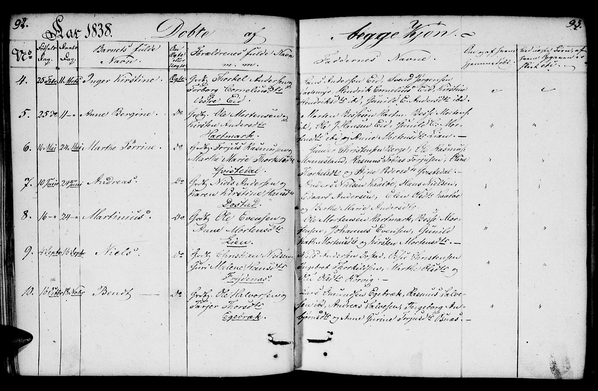 Mandal sokneprestkontor, SAK/1111-0030/F/Fb/Fbb/L0001: Parish register (copy) no. B 1, 1802-1846, p. 92-93