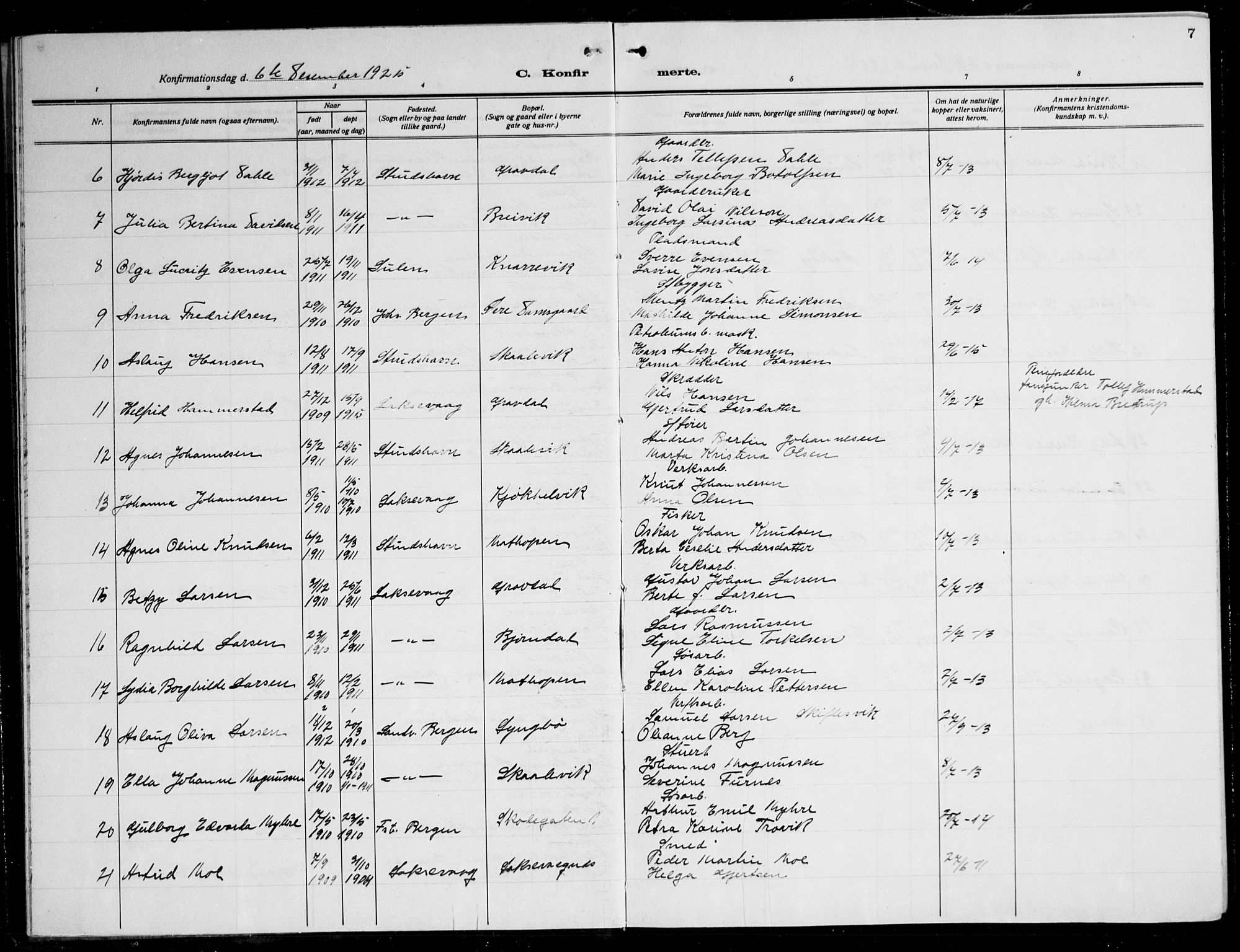 Laksevåg Sokneprestembete, AV/SAB-A-76501/H/Ha/Hab/Haba: Parish register (copy) no. A 10, 1925-1942, p. 7