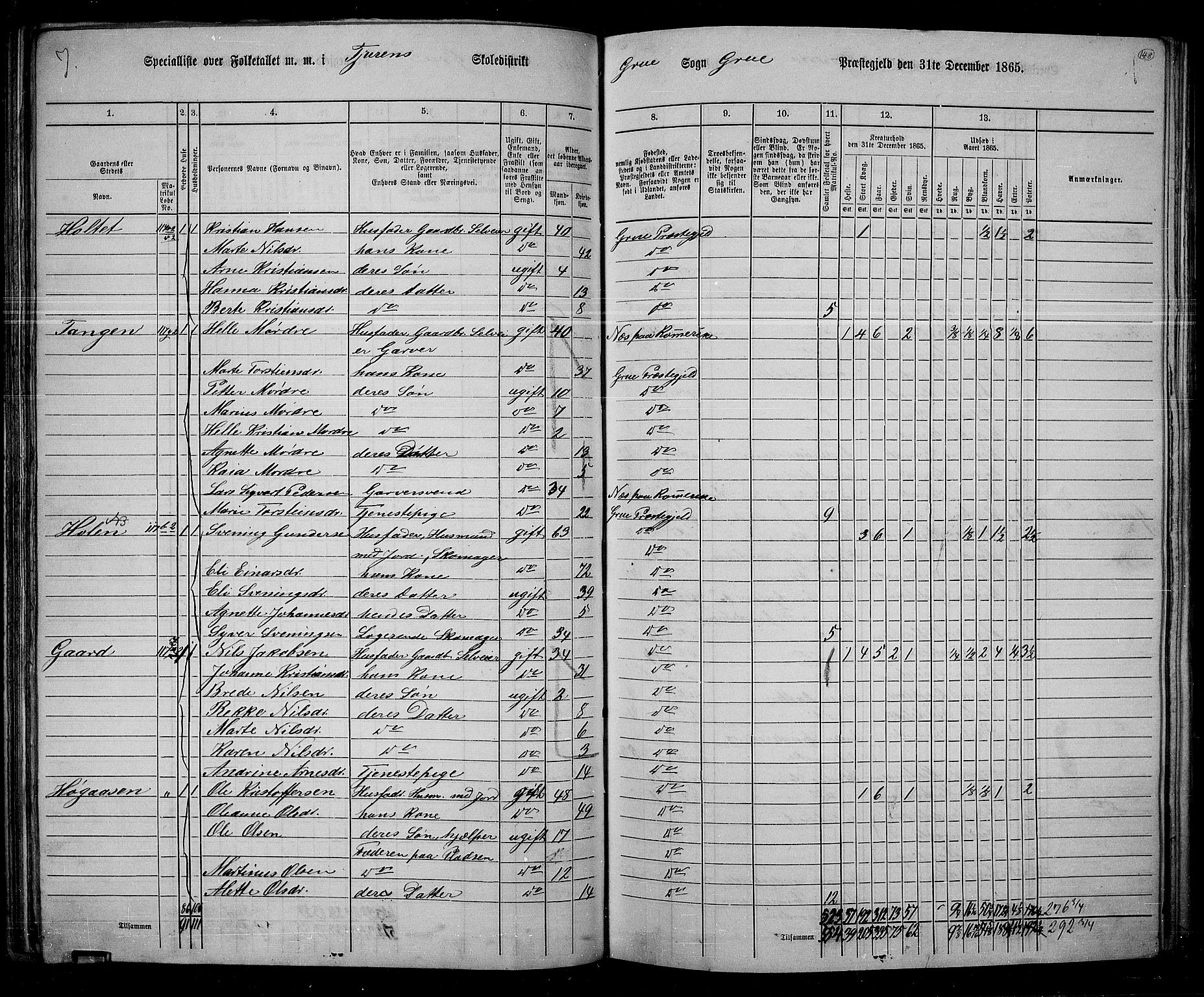 RA, 1865 census for Grue, 1865, p. 127