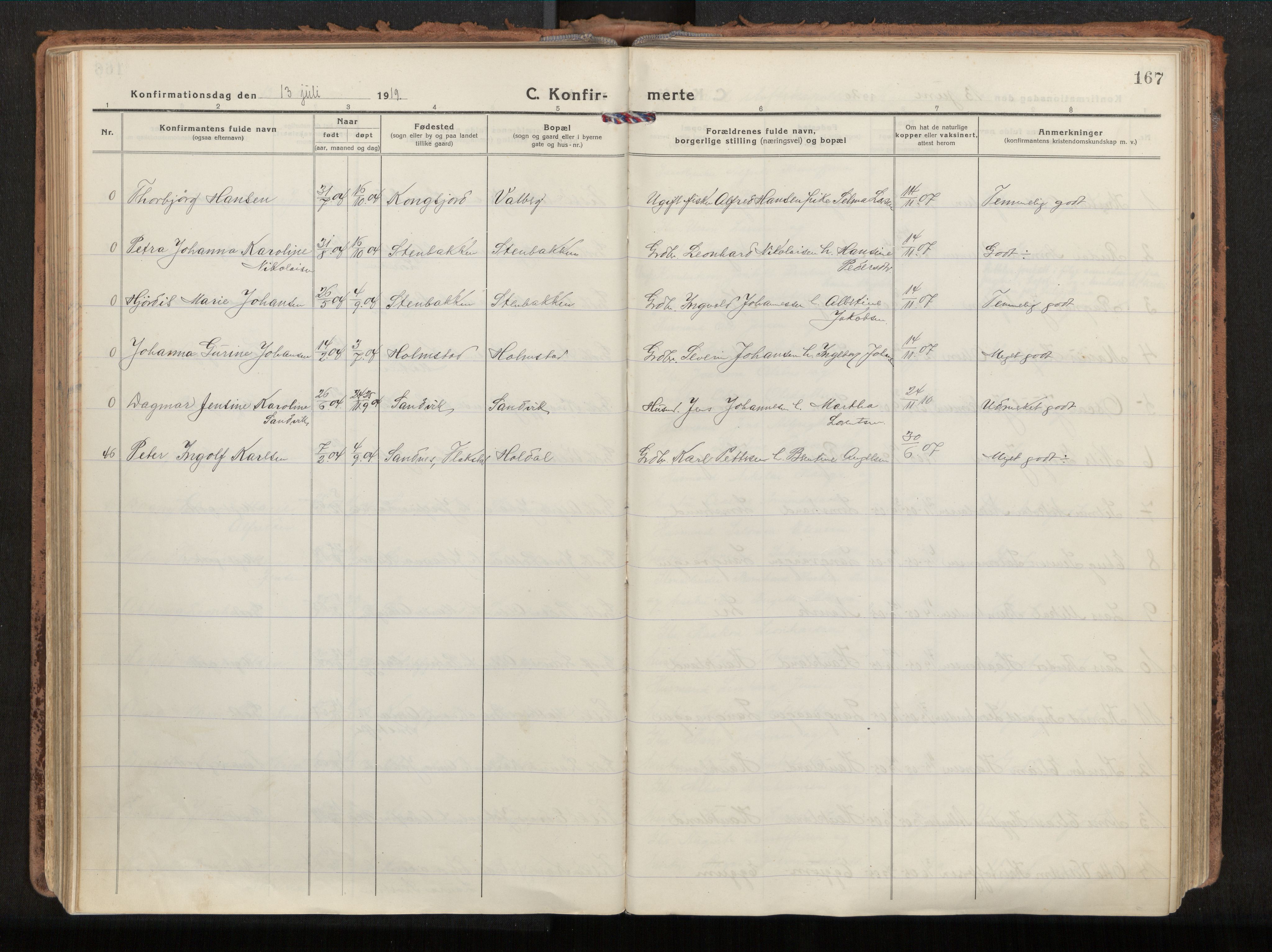 Ministerialprotokoller, klokkerbøker og fødselsregistre - Nordland, AV/SAT-A-1459/880/L1136: Parish register (official) no. 880A10, 1919-1927, p. 167