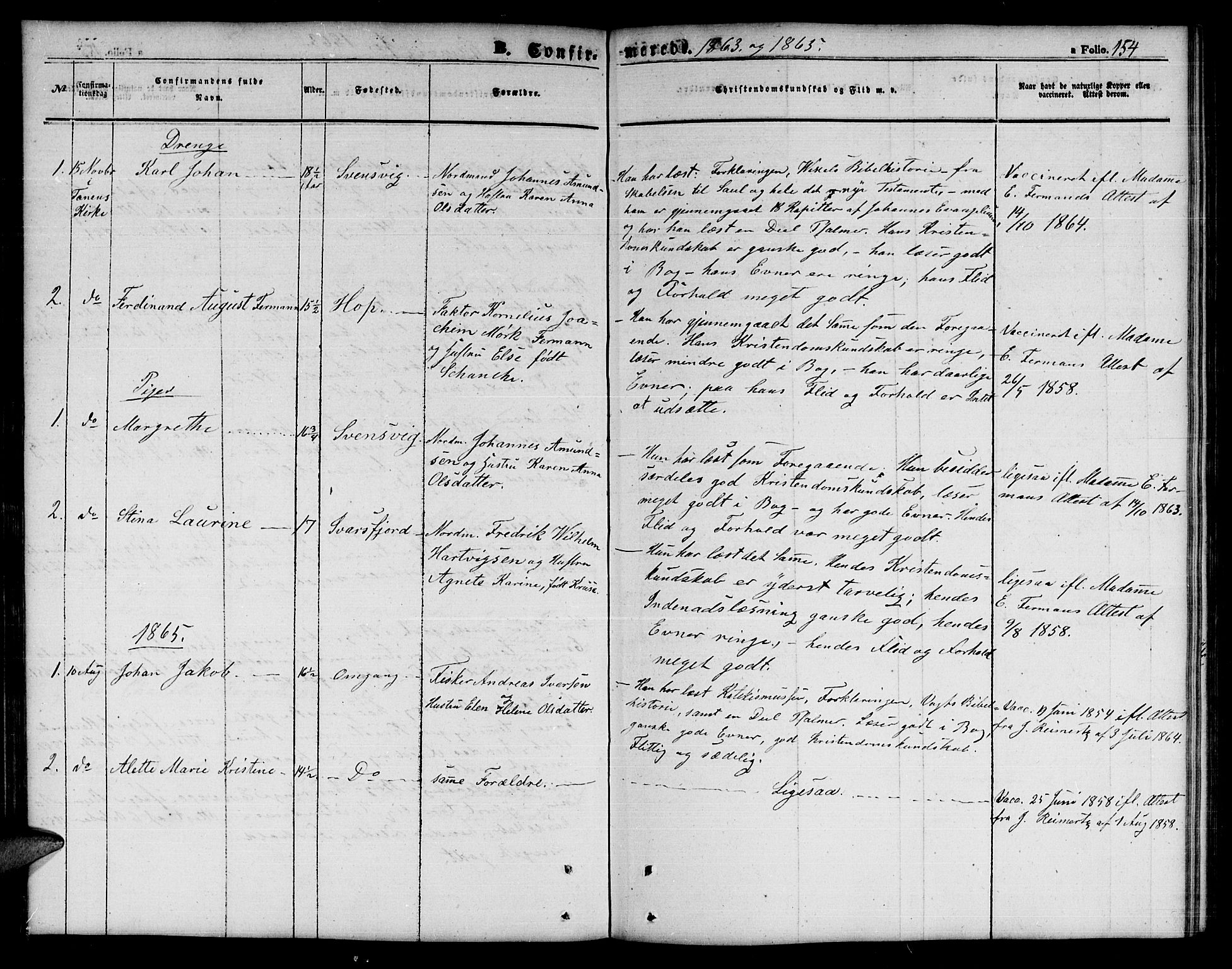 Tana sokneprestkontor, AV/SATØ-S-1334/H/Hb/L0001klokker: Parish register (copy) no. 1 /2, 1862-1867, p. 154