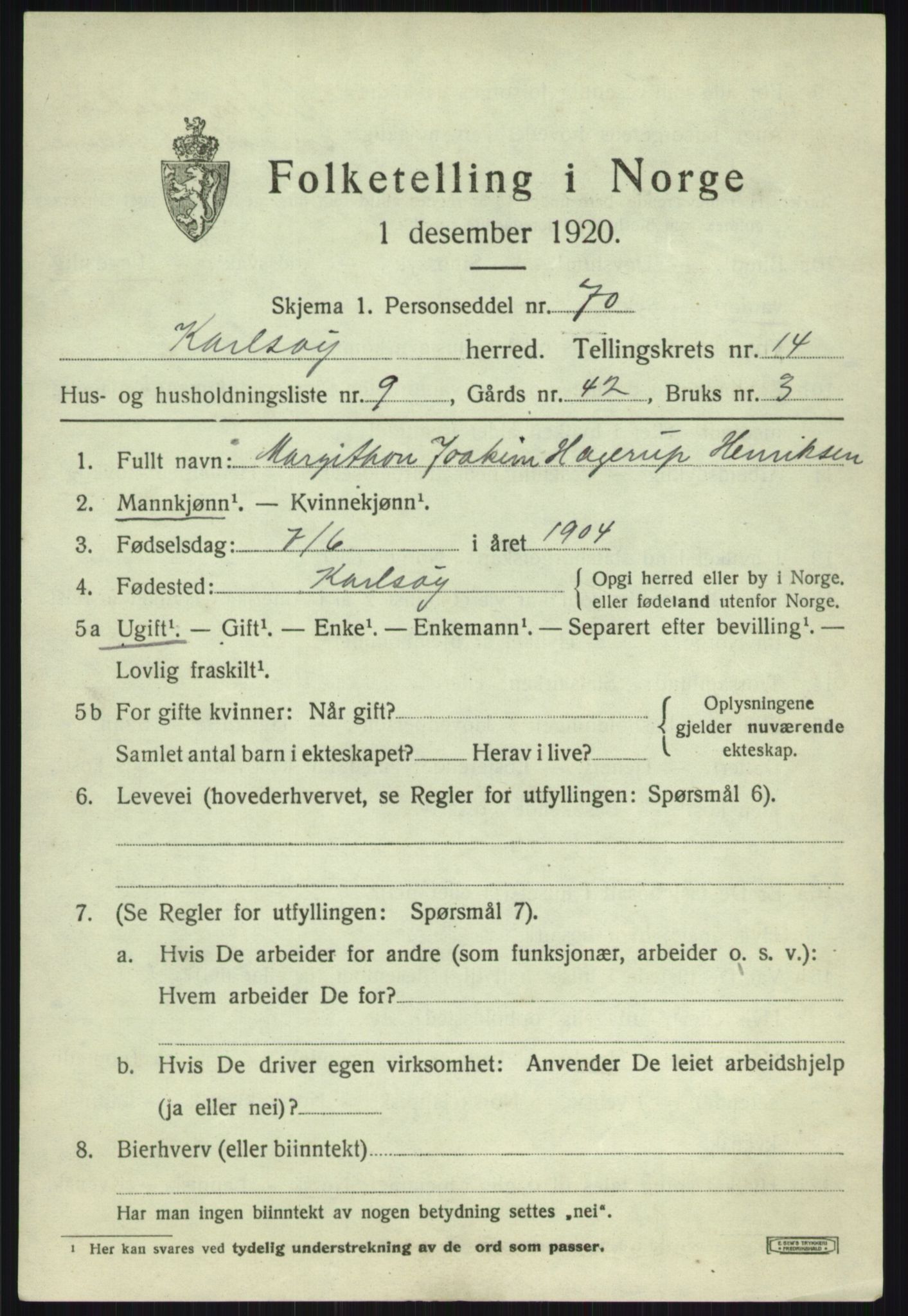 SATØ, 1920 census for Karlsøy, 1920, p. 5235