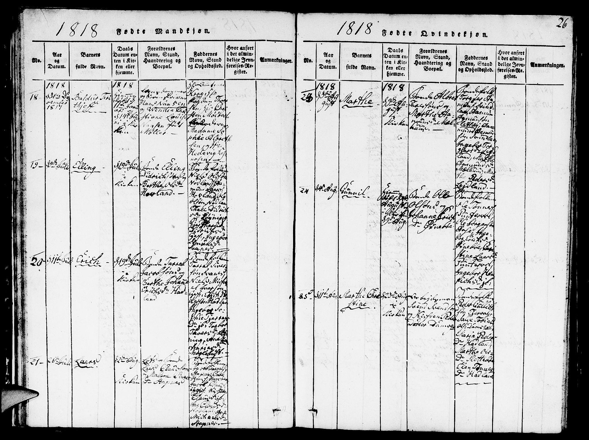 Eigersund sokneprestkontor, AV/SAST-A-101807/S09/L0001: Parish register (copy) no. B 1, 1815-1827, p. 26