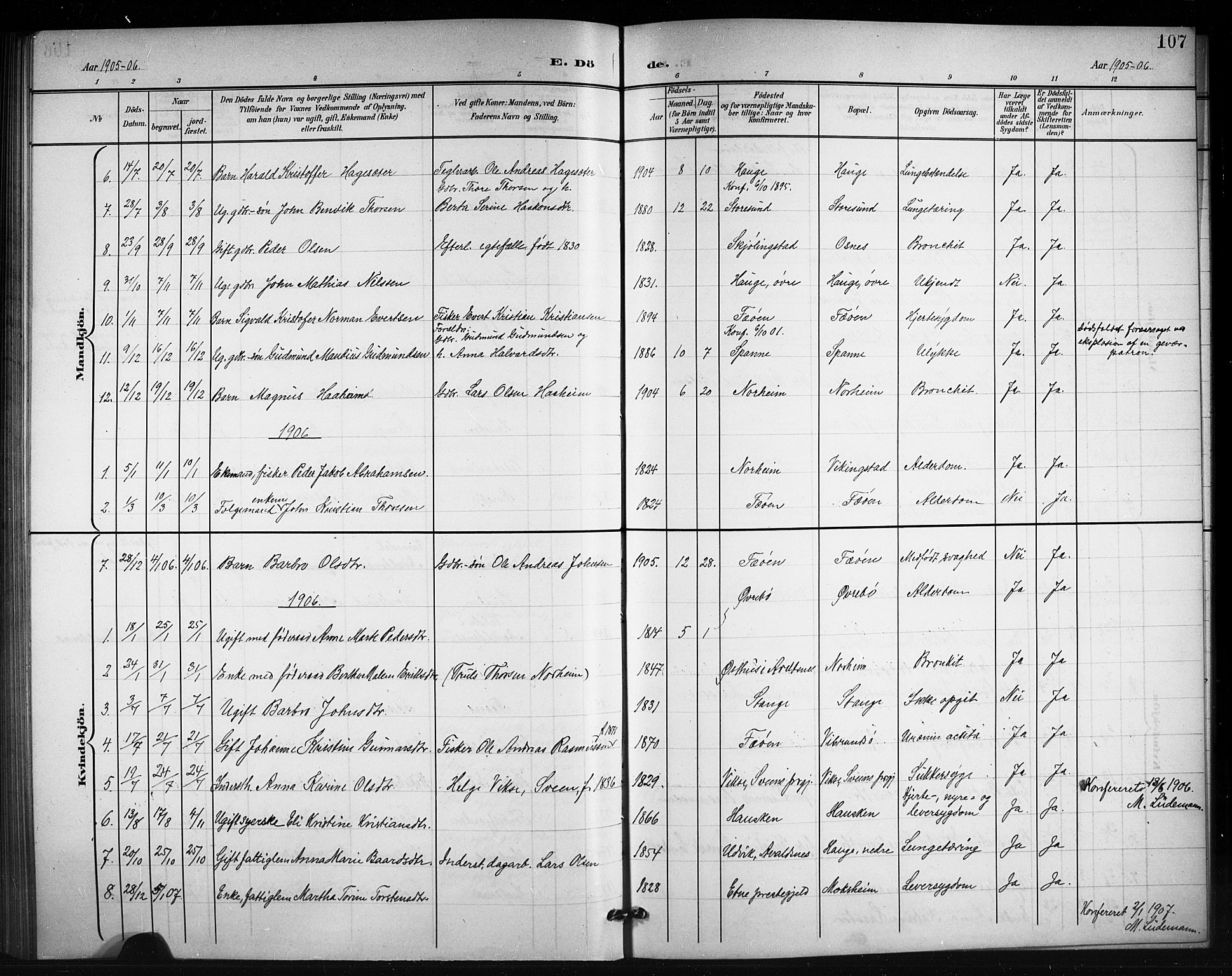 Torvastad sokneprestkontor, SAST/A -101857/H/Ha/Hab/L0008: Parish register (copy) no. B 8, 1901-1924, p. 107