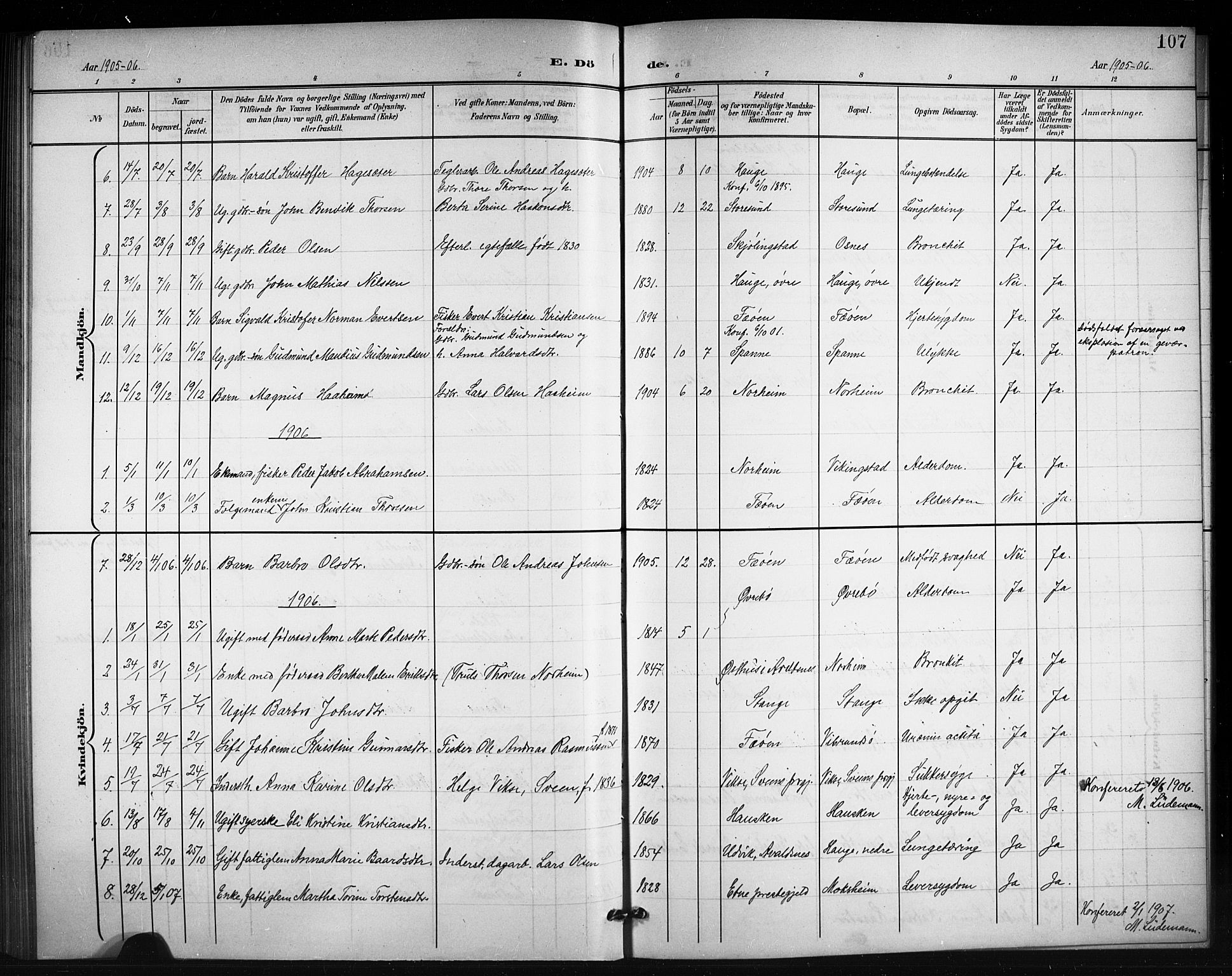 Torvastad sokneprestkontor, AV/SAST-A -101857/H/Ha/Hab/L0008: Parish register (copy) no. B 8, 1901-1924, p. 107