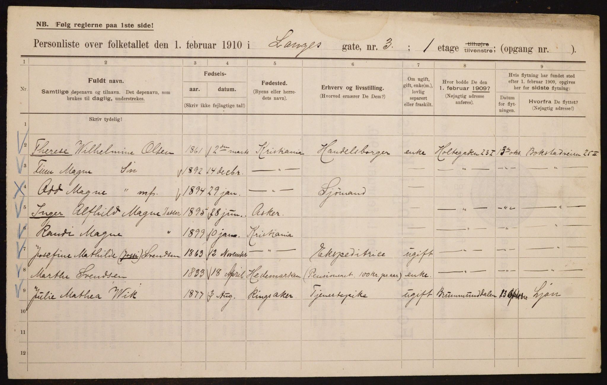 OBA, Municipal Census 1910 for Kristiania, 1910, p. 54349