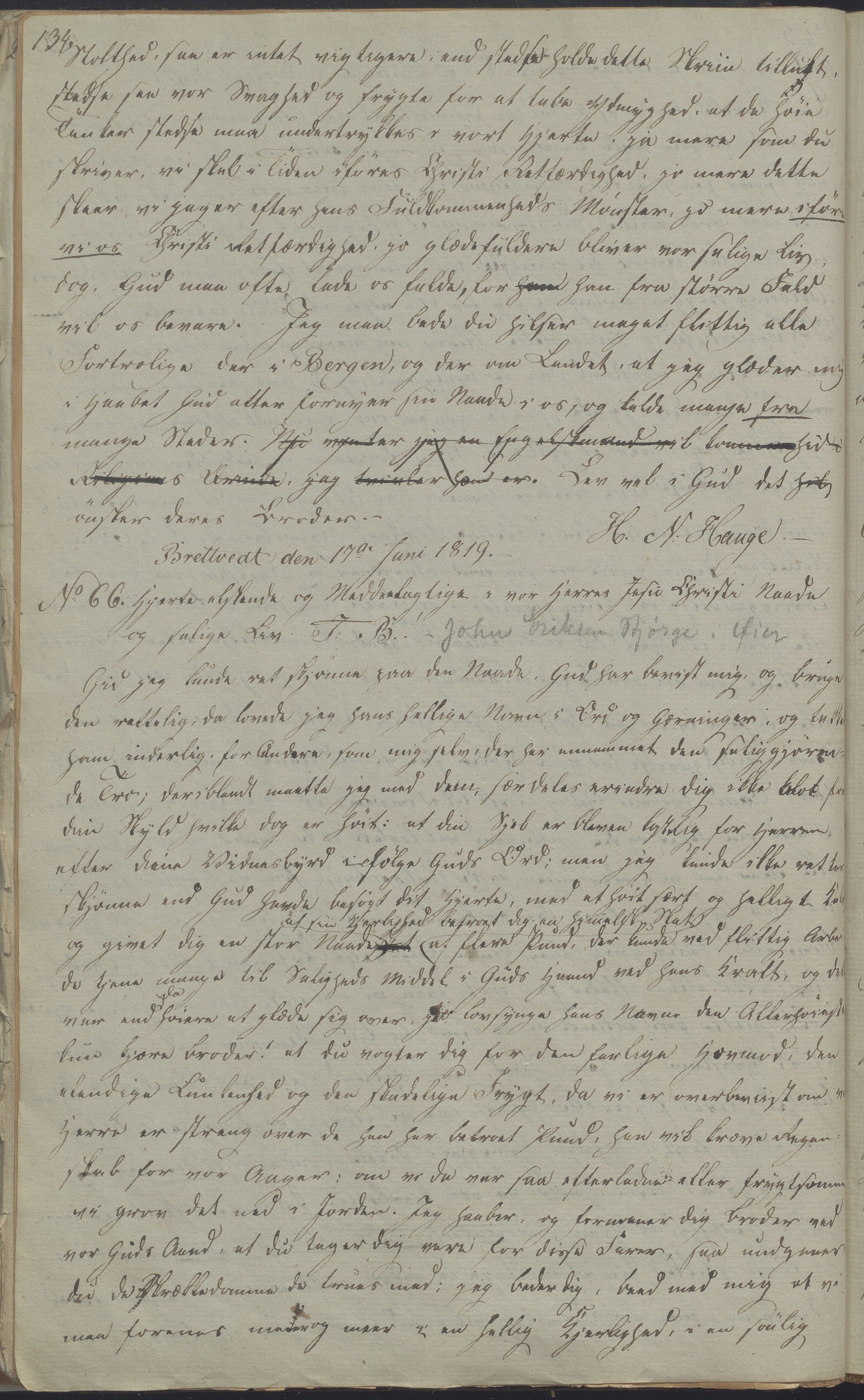 Heggtveitsamlingen, TMF/A-1007/H/L0052/0001: Innbundne brev Ms. S, med innlagt registratur / Innbundne brev Ms S. , 1801-1823, p. 134