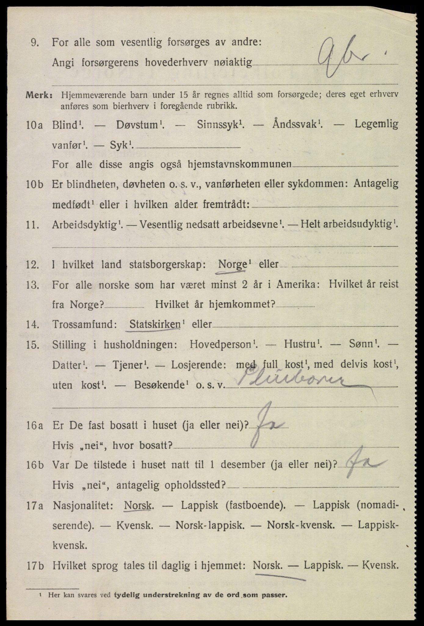 SAT, 1920 census for Evenes, 1920, p. 11889