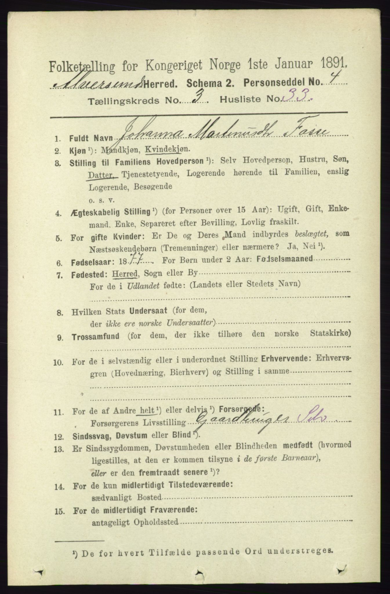 RA, 1891 census for 1257 Alversund, 1891, p. 1259