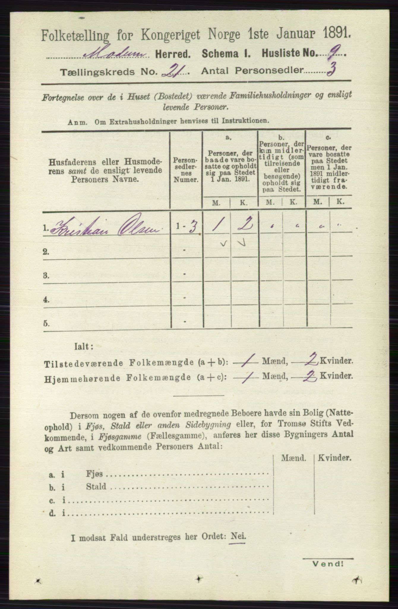 RA, 1891 census for 0623 Modum, 1891, p. 8071