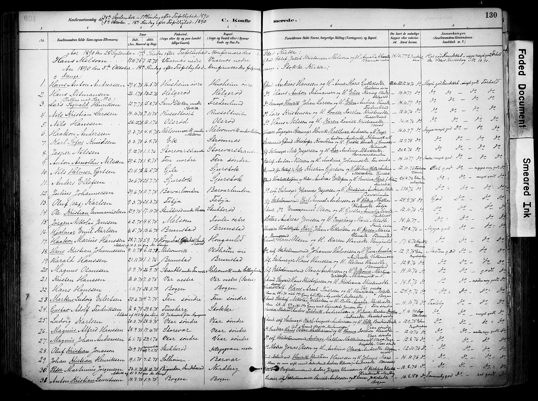 Stokke kirkebøker, SAKO/A-320/F/Fa/L0010: Parish register (official) no. I 10, 1884-1903, p. 130