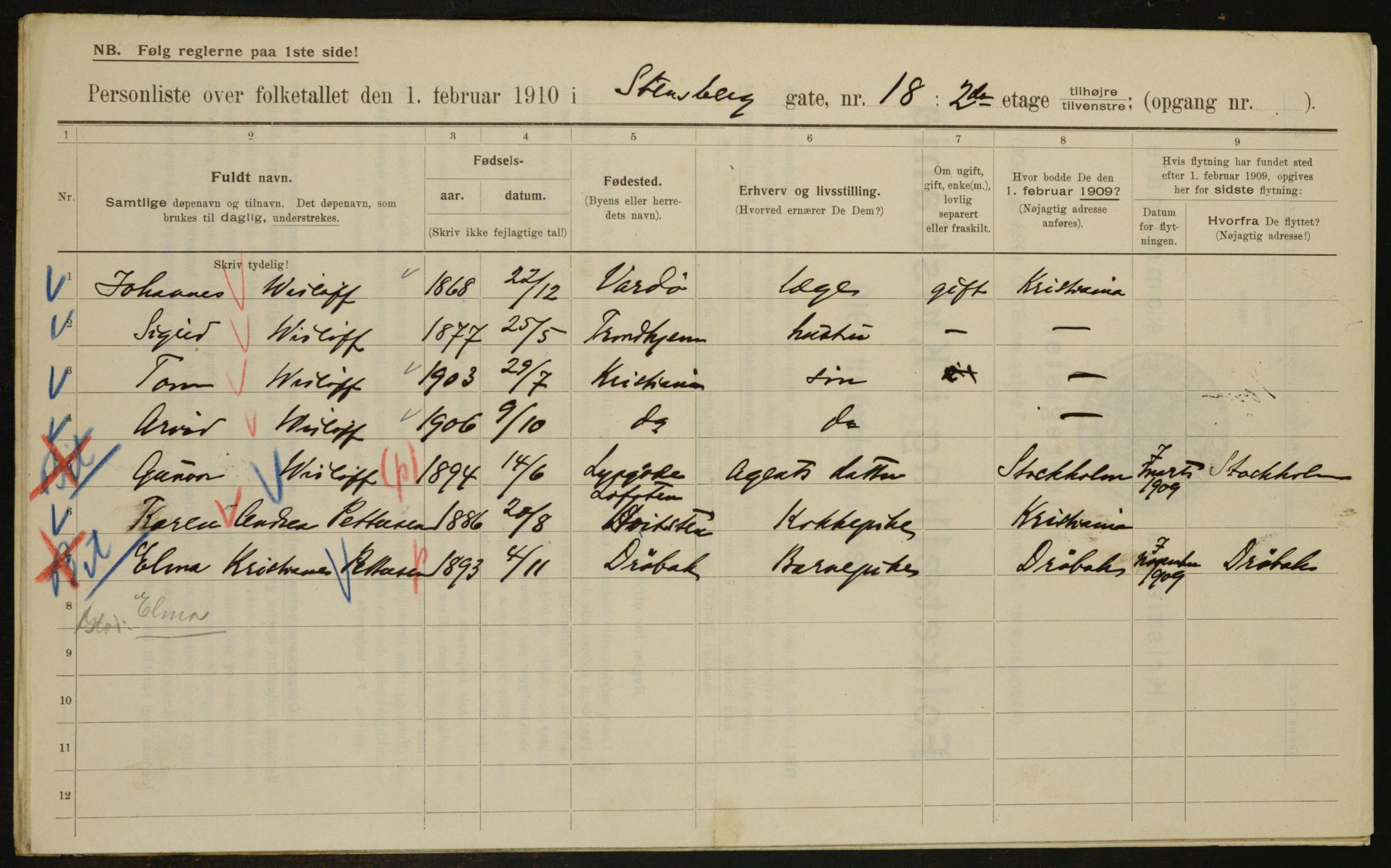 OBA, Municipal Census 1910 for Kristiania, 1910, p. 96446