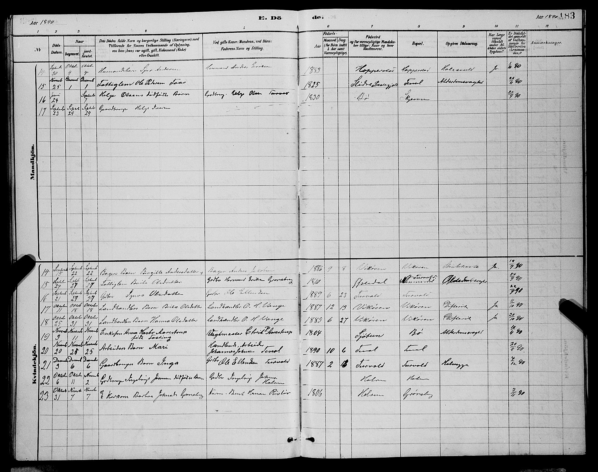 Vik sokneprestembete, AV/SAB-A-81501/H/Hab/Haba/L0003: Parish register (copy) no. A 3, 1878-1894, p. 183