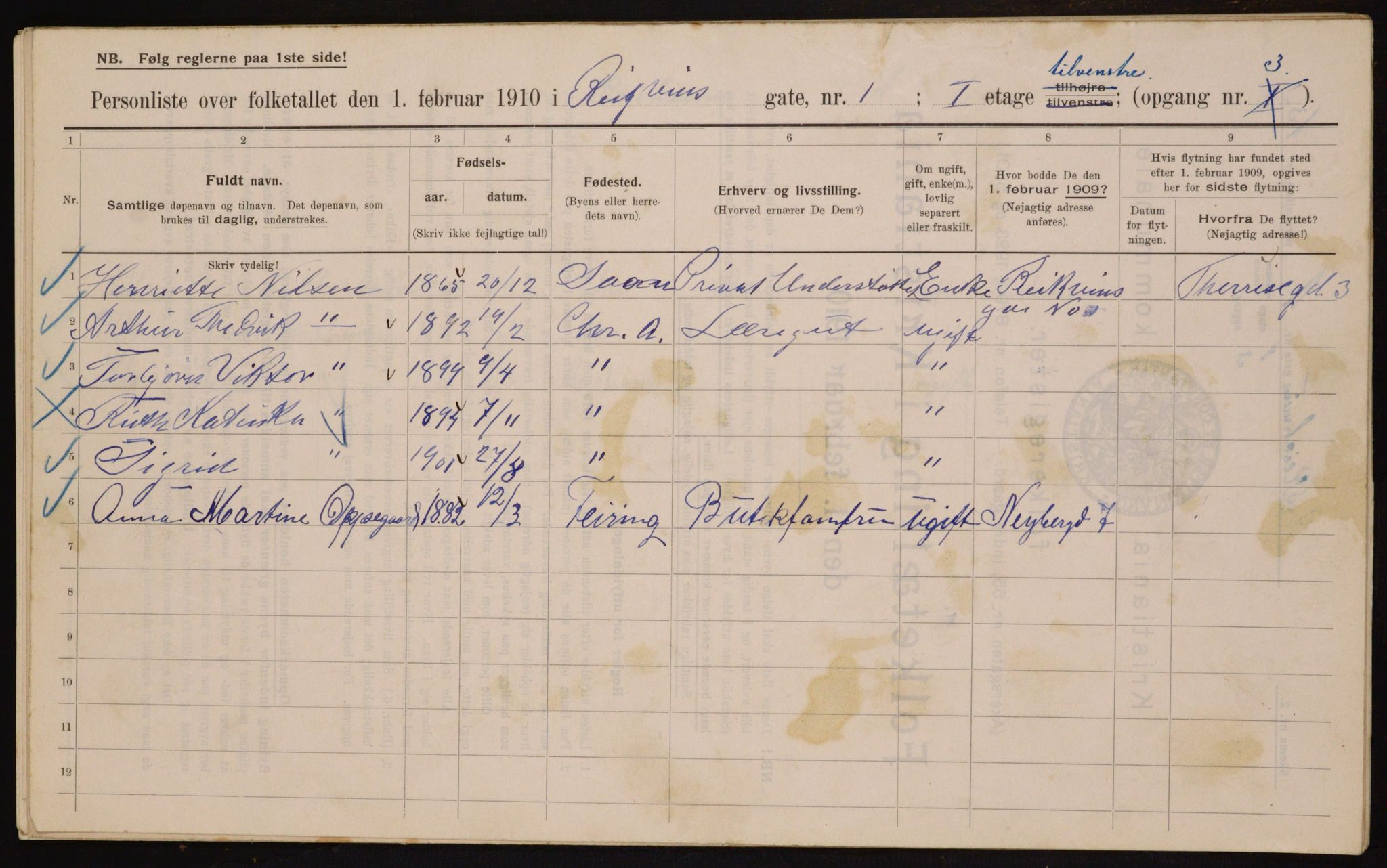 OBA, Municipal Census 1910 for Kristiania, 1910, p. 79022