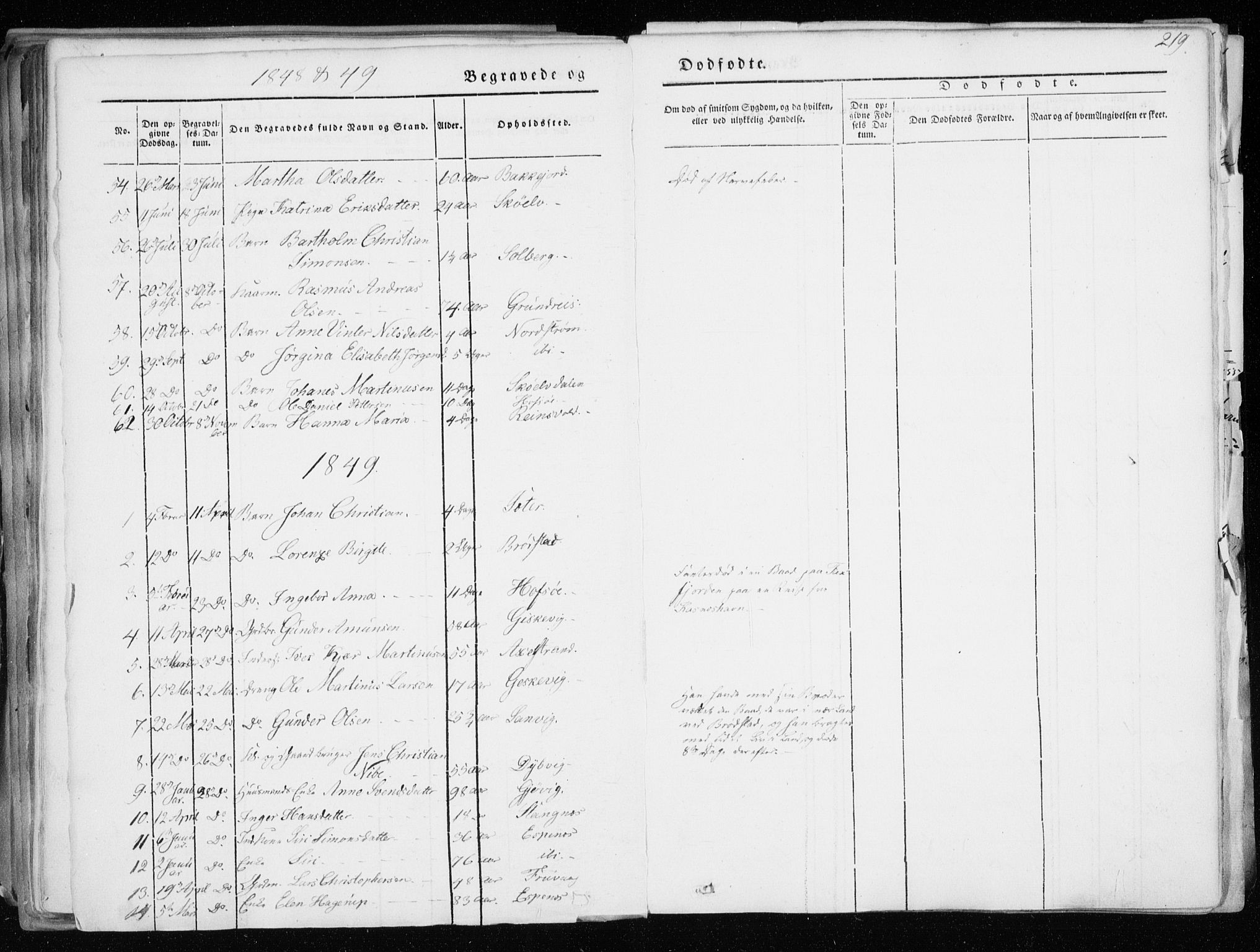 Tranøy sokneprestkontor, AV/SATØ-S-1313/I/Ia/Iaa/L0006kirke: Parish register (official) no. 6, 1844-1855, p. 219