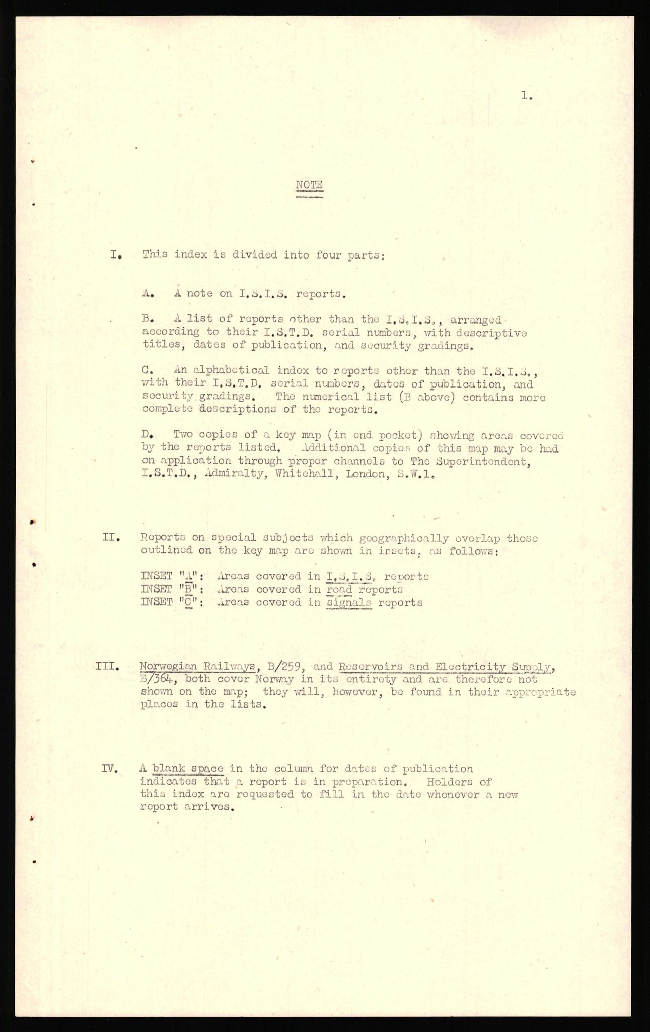 Forsvaret, Forsvarets overkommando II, AV/RA-RAFA-3915/D/Dd/L0004: Index of Reports on Norway, 1943-1944, p. 3