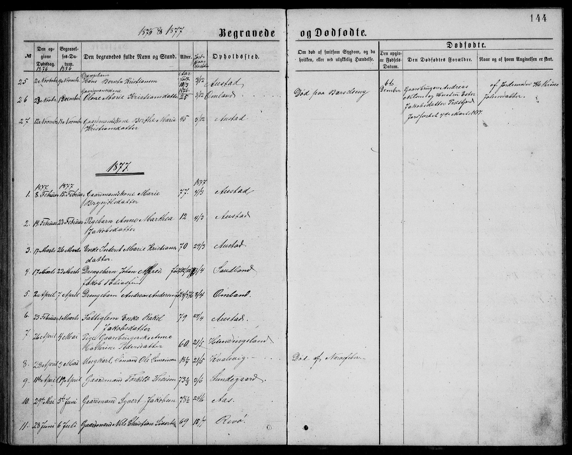Lyngdal sokneprestkontor, AV/SAK-1111-0029/F/Fb/Fba/L0002: Parish register (copy) no. B 2, 1876-1886, p. 144