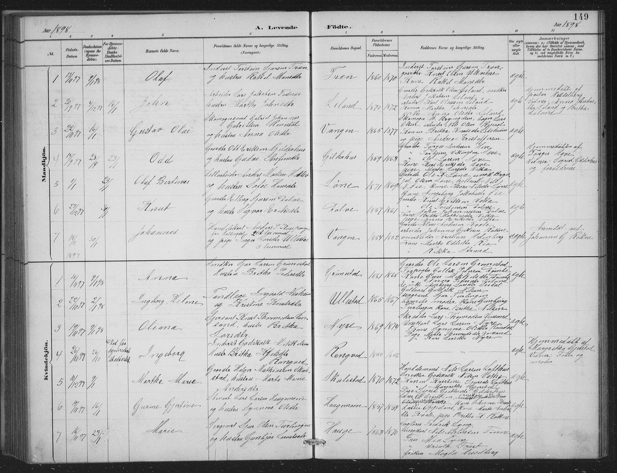 Voss sokneprestembete, SAB/A-79001/H/Hab: Parish register (copy) no. C 1, 1886-1899, p. 149