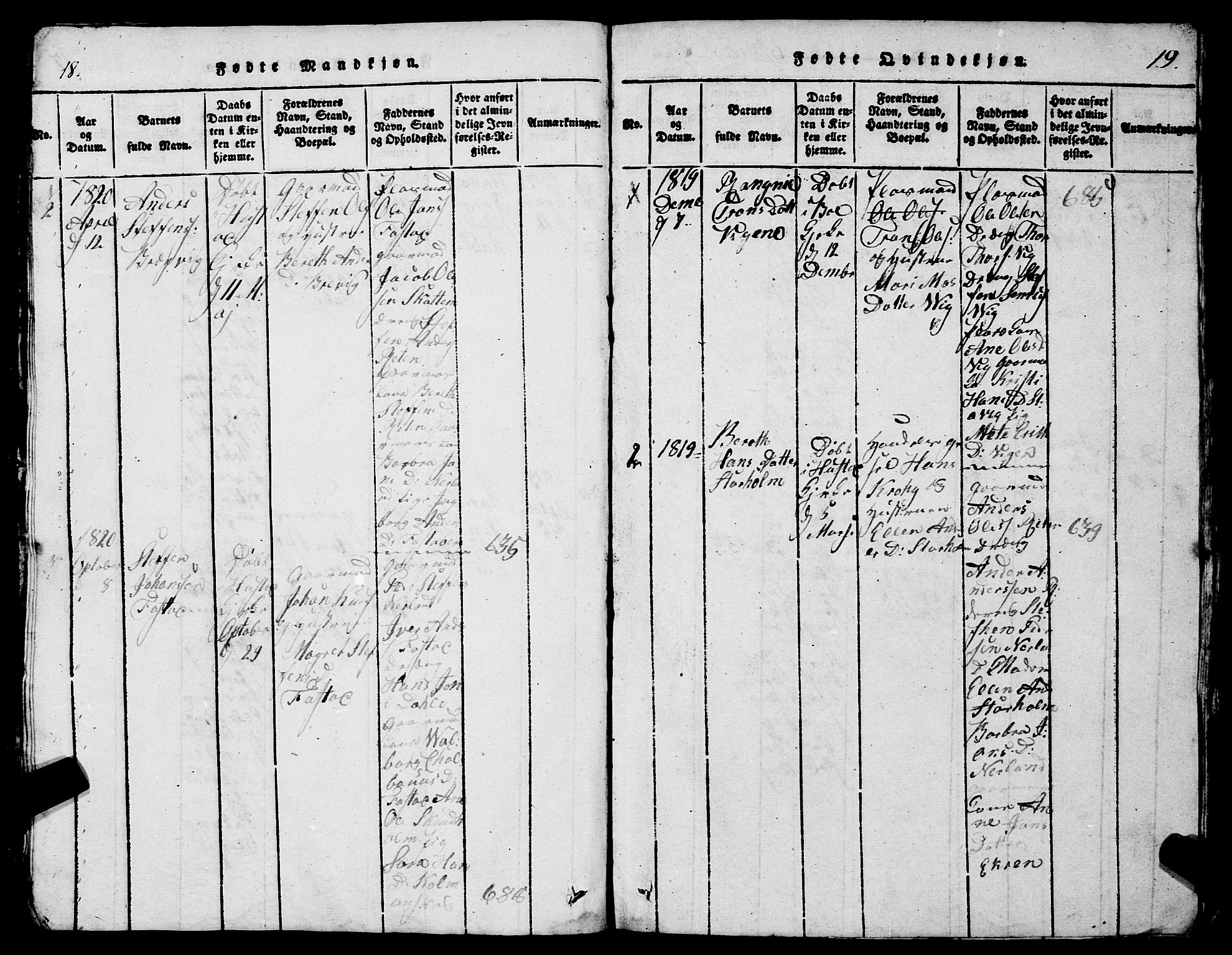 Ministerialprotokoller, klokkerbøker og fødselsregistre - Møre og Romsdal, SAT/A-1454/567/L0781: Parish register (copy) no. 567C01, 1818-1845, p. 18-19