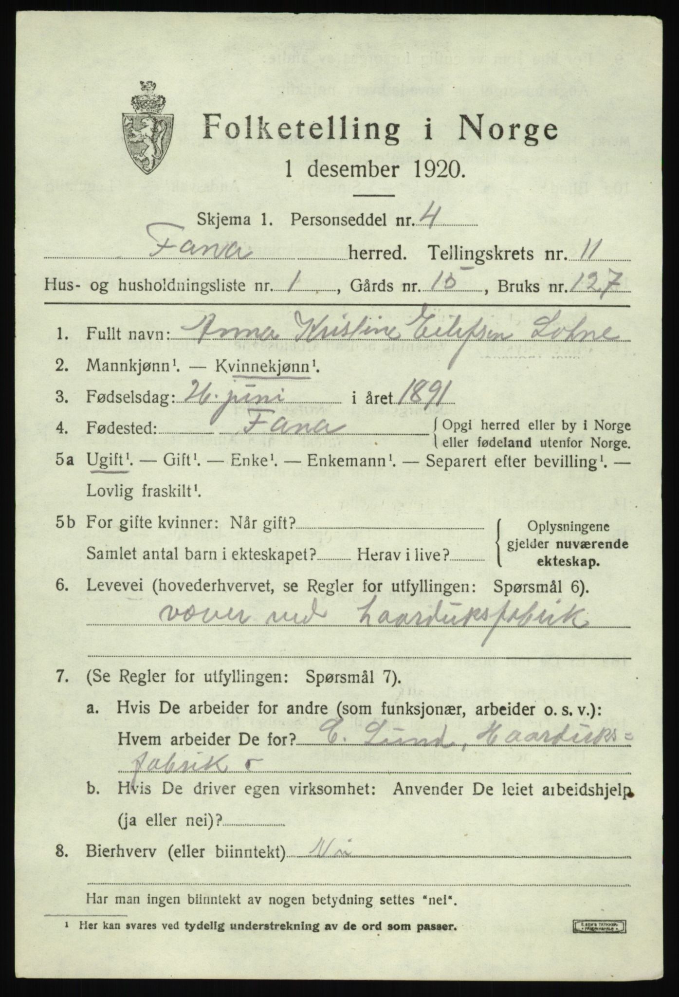 SAB, 1920 census for Fana, 1920, p. 17979