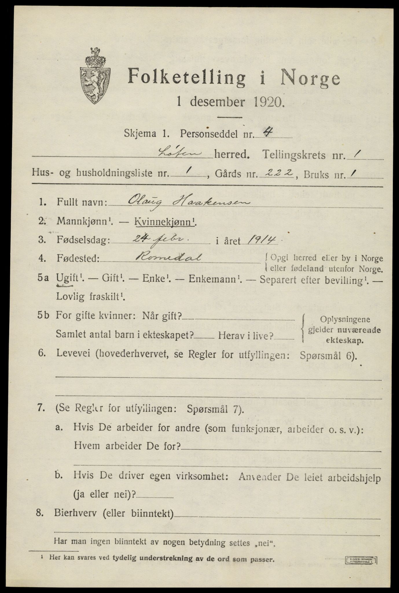 SAH, 1920 census for Løten, 1920, p. 2333