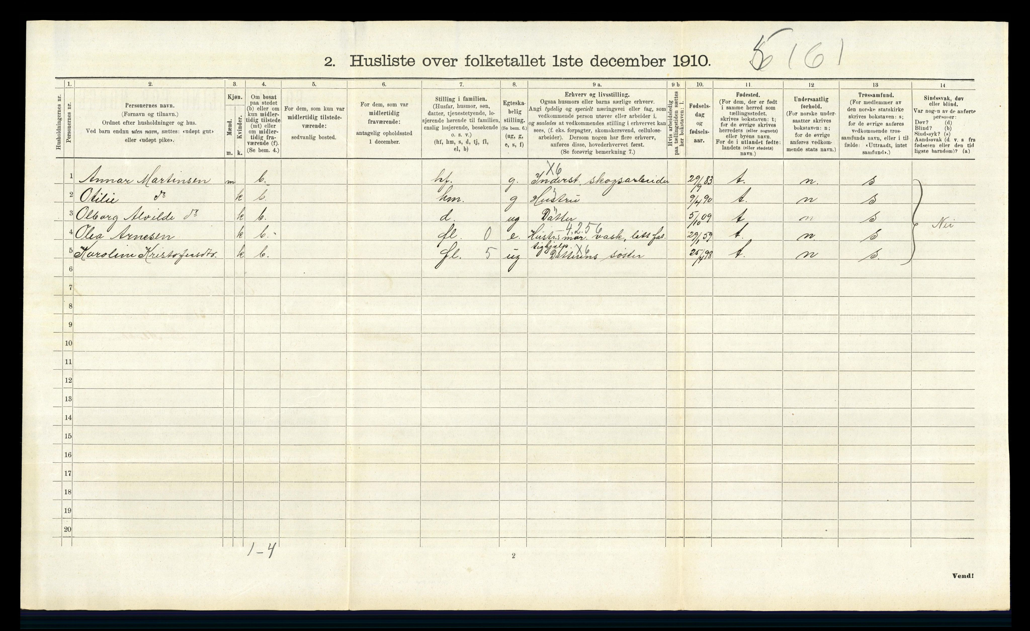 RA, 1910 census for Vinger, 1910, p. 936