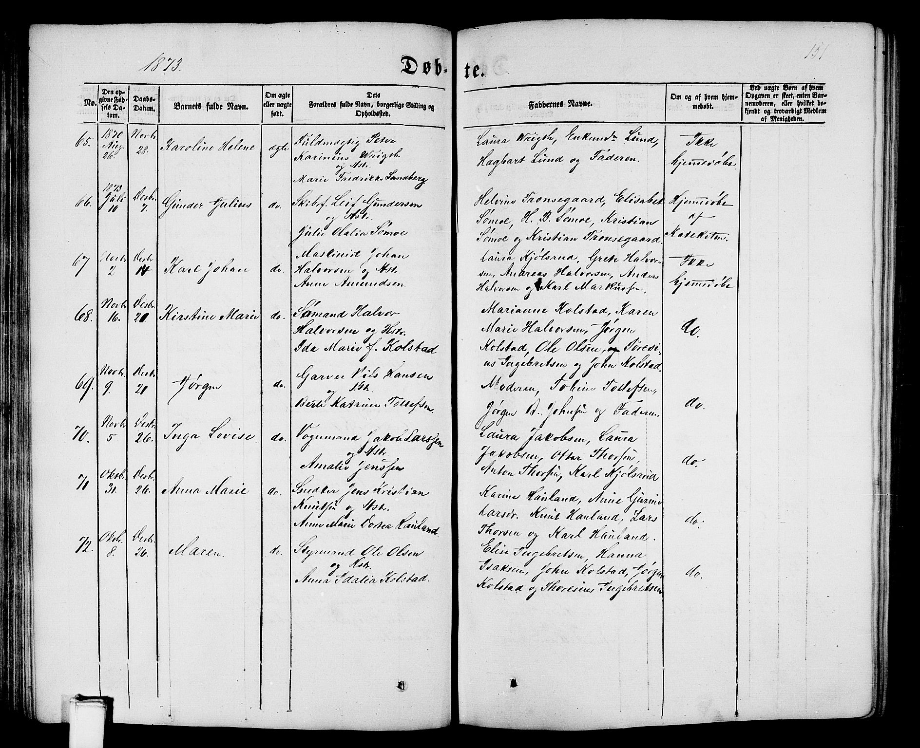 Porsgrunn kirkebøker , SAKO/A-104/G/Gb/L0004: Parish register (copy) no. II 4, 1853-1882, p. 151