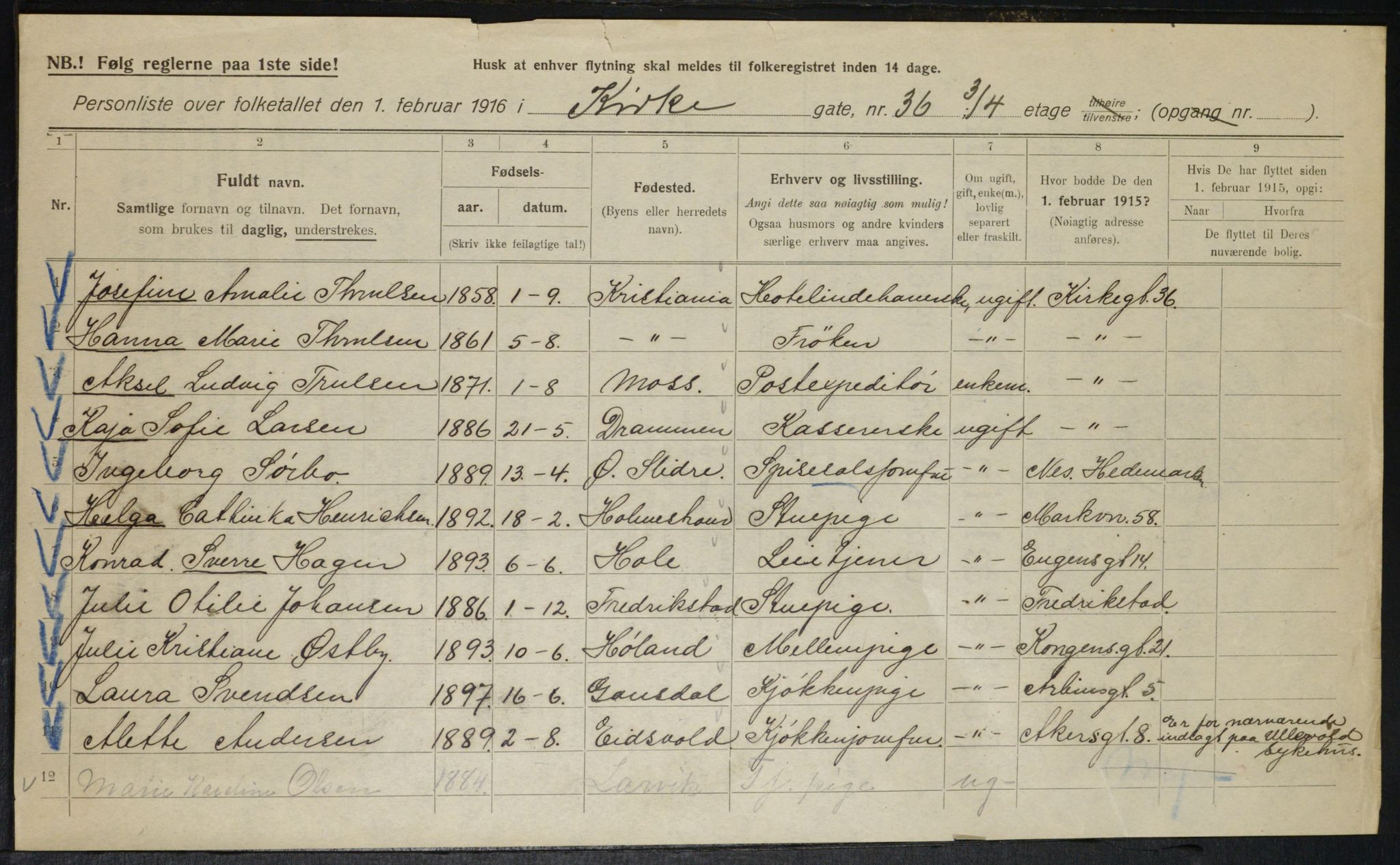 OBA, Municipal Census 1916 for Kristiania, 1916, p. 51033