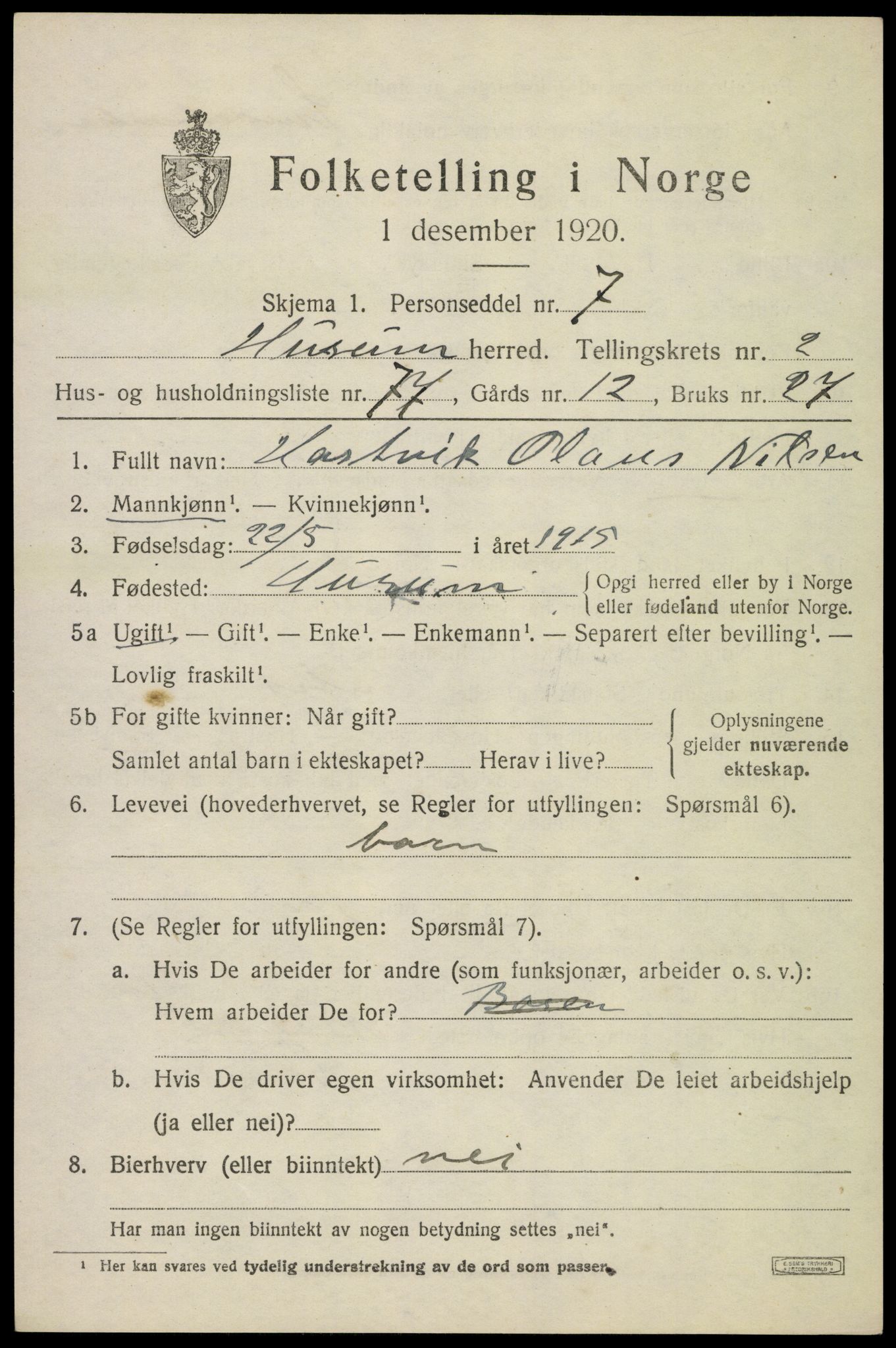 SAKO, 1920 census for Hurum, 1920, p. 4608