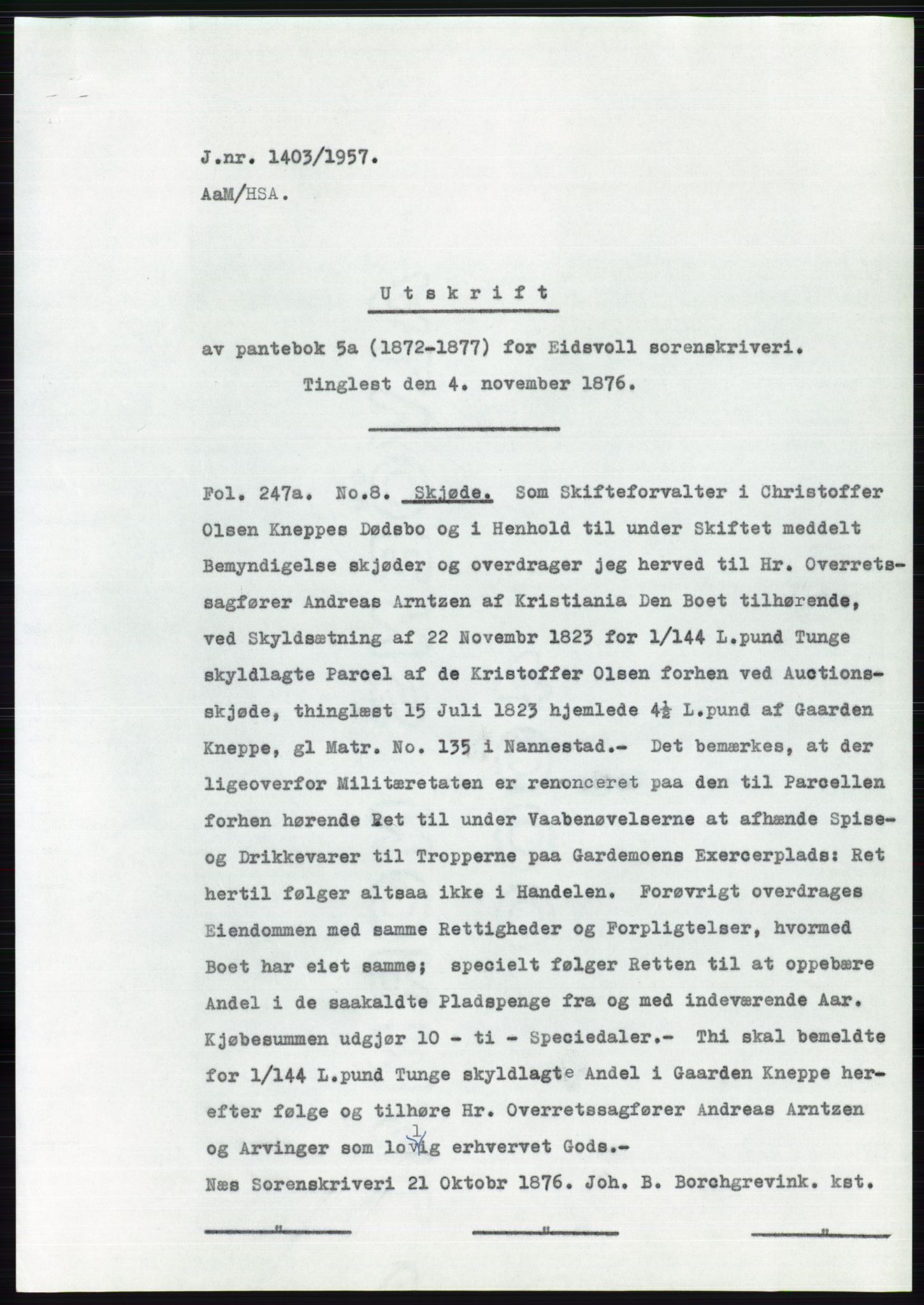 Statsarkivet i Oslo, SAO/A-10621/Z/Zd/L0007: Avskrifter, j.nr 804-1436/1957, 1957, p. 460