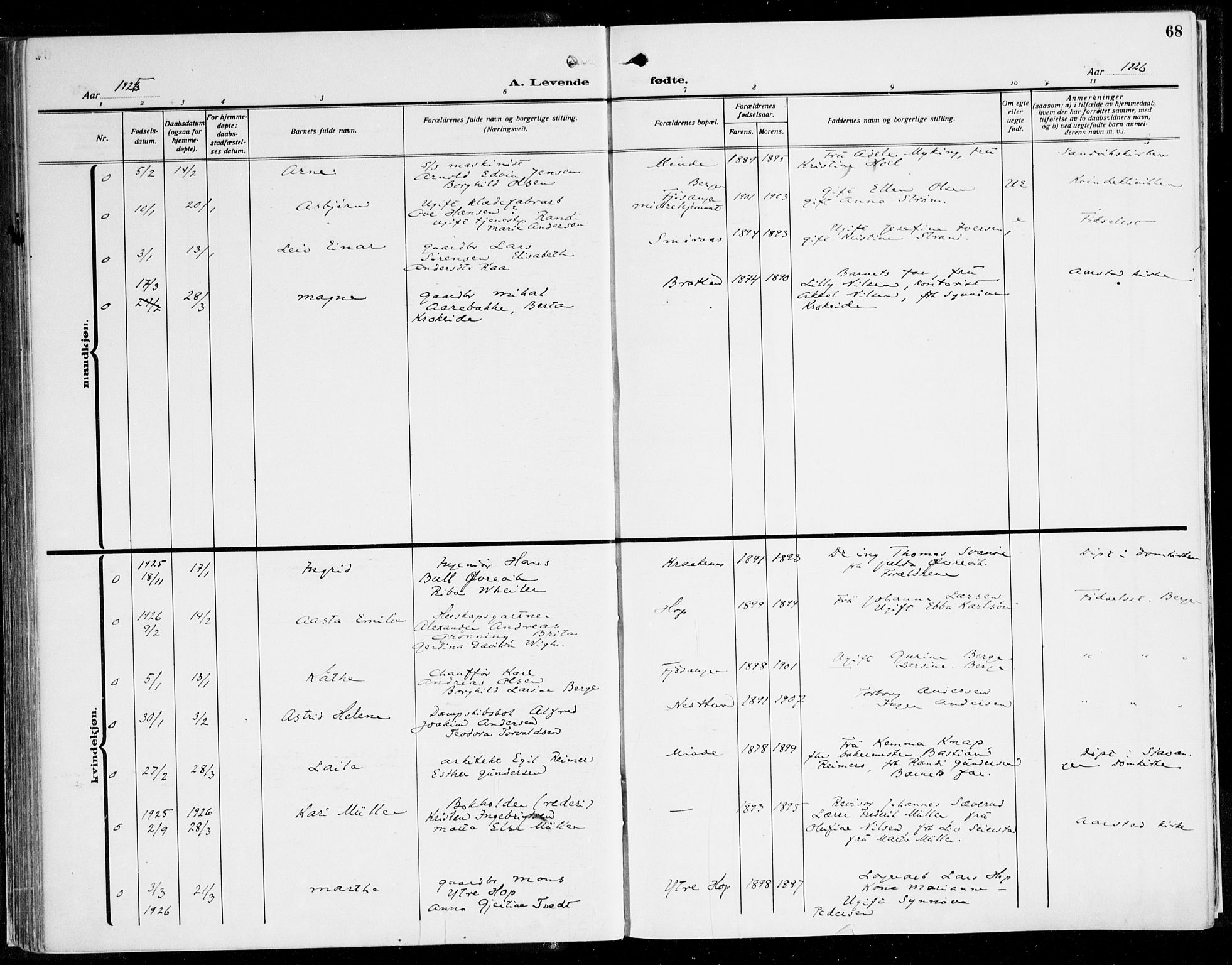 Fana Sokneprestembete, AV/SAB-A-75101/H/Haa/Haaj/L0001: Parish register (official) no. J 1, 1921-1935, p. 68