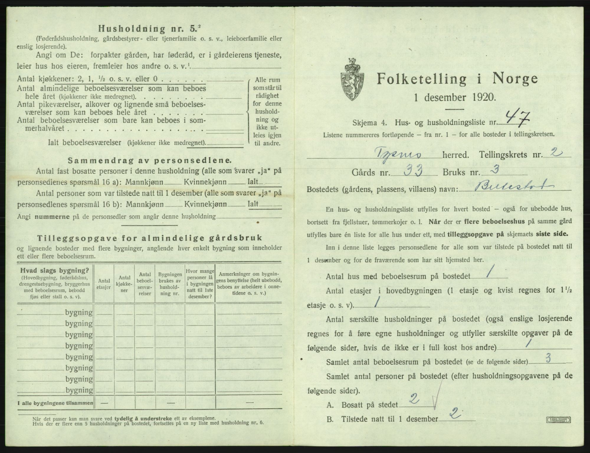 SAB, 1920 census for Tysnes, 1920, p. 249