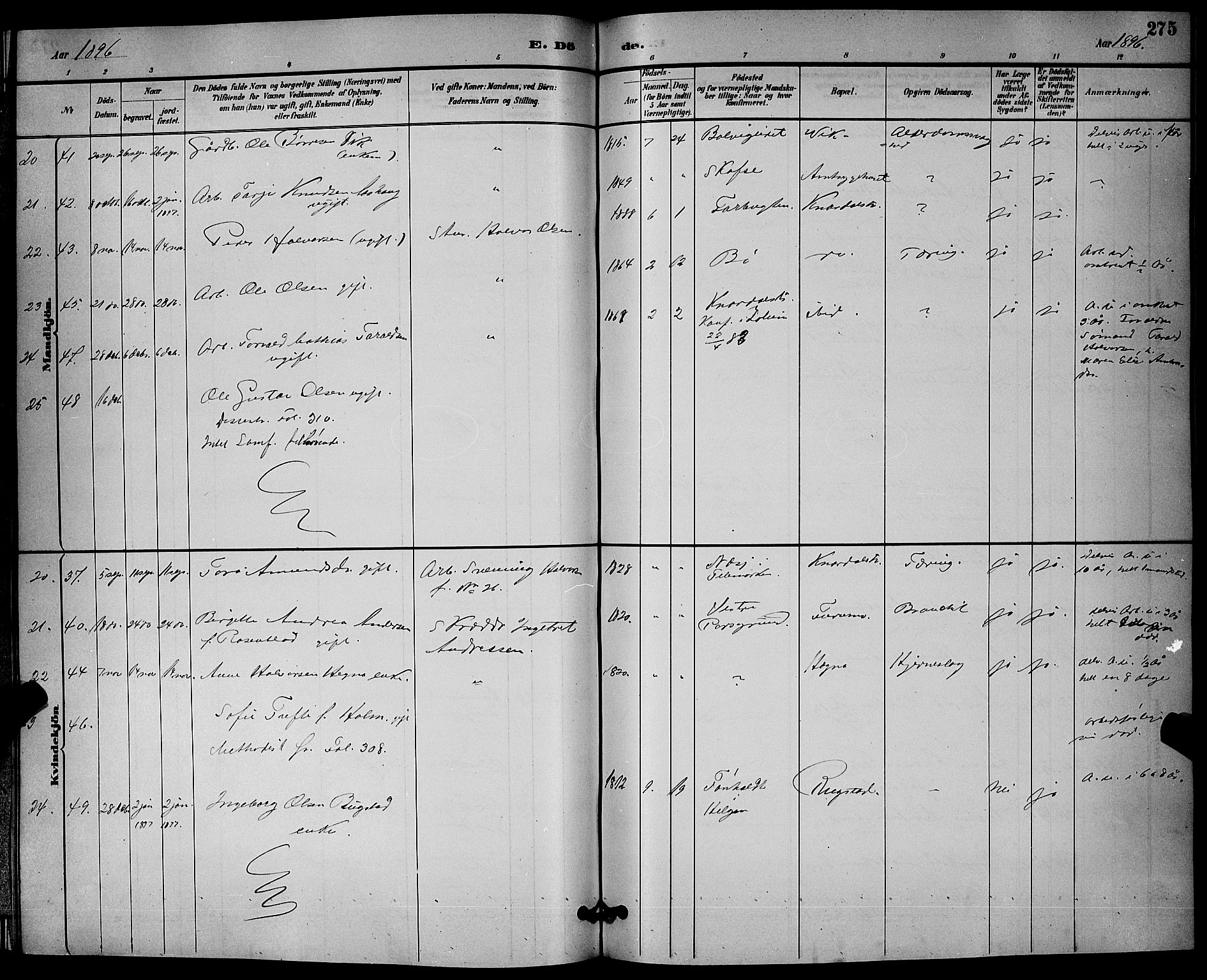 Solum kirkebøker, AV/SAKO-A-306/G/Ga/L0007: Parish register (copy) no. I 7, 1884-1898, p. 275