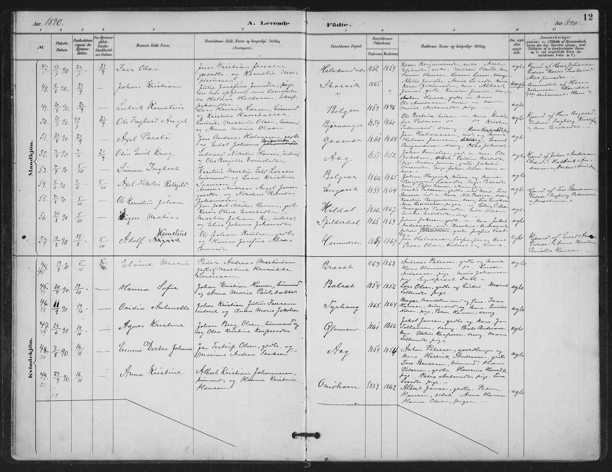 Ministerialprotokoller, klokkerbøker og fødselsregistre - Nordland, SAT/A-1459/843/L0628: Parish register (official) no. 843A03, 1889-1907, p. 12