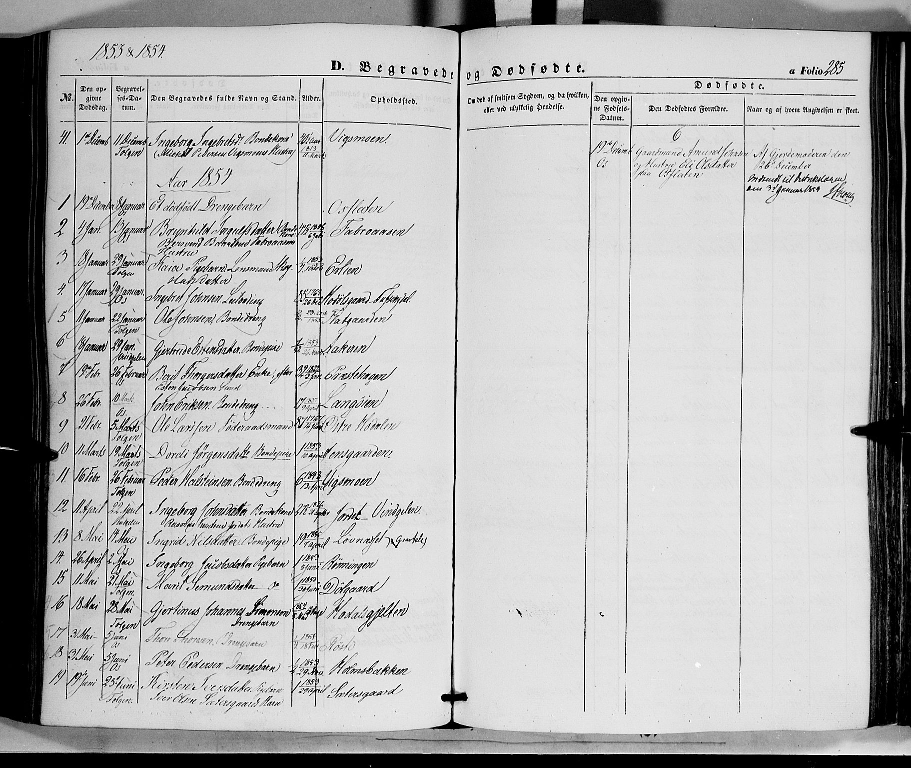 Tolga prestekontor, AV/SAH-PREST-062/K/L0006: Parish register (official) no. 6, 1852-1876, p. 285