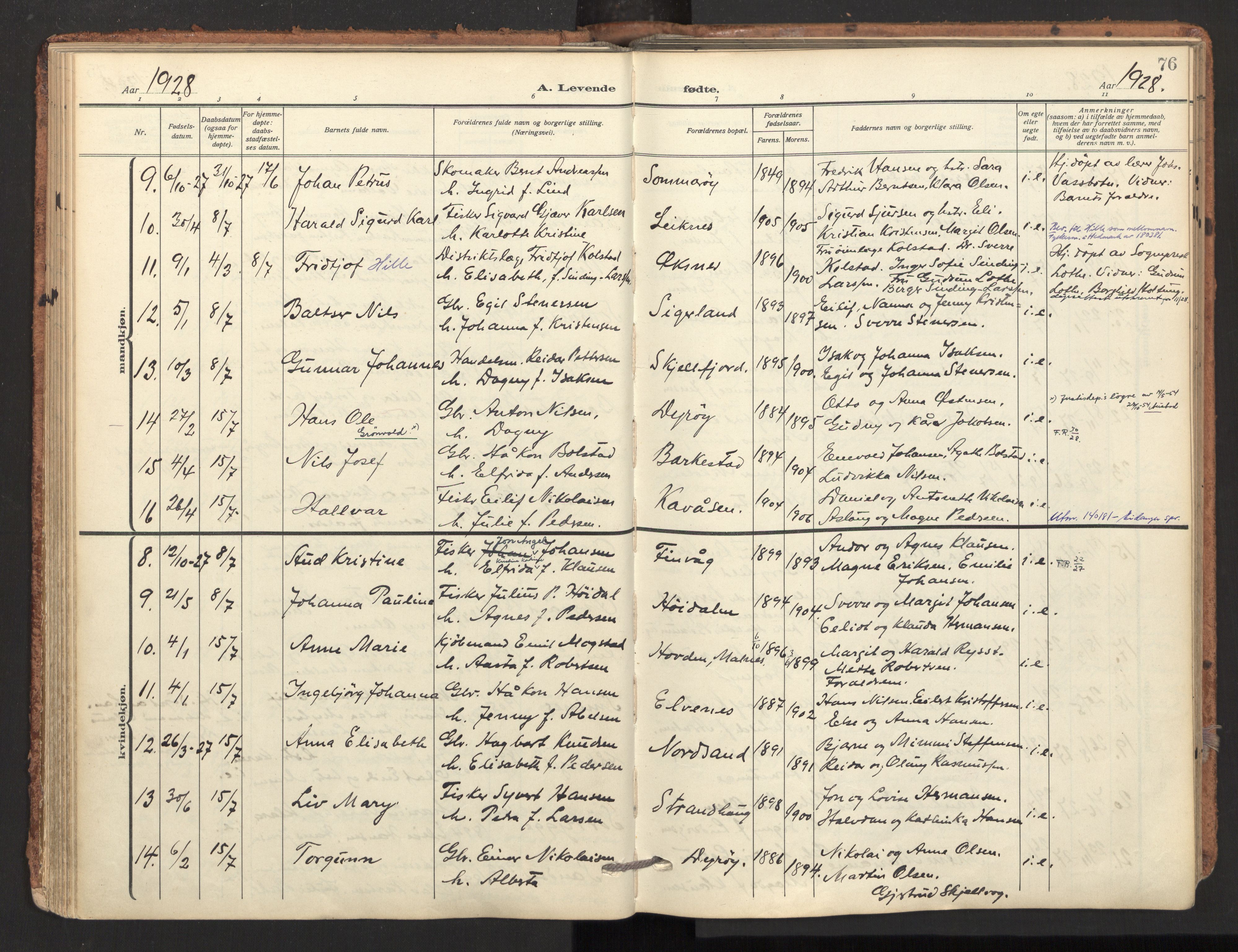 Ministerialprotokoller, klokkerbøker og fødselsregistre - Nordland, AV/SAT-A-1459/893/L1343: Parish register (official) no. 893A15, 1914-1928, p. 76