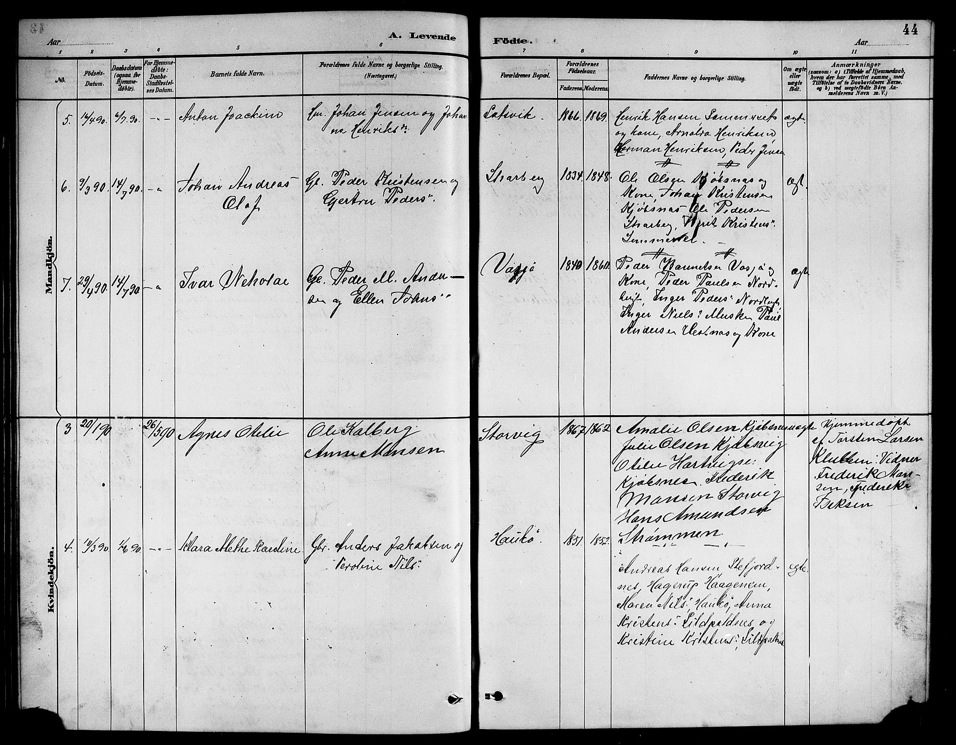 Ministerialprotokoller, klokkerbøker og fødselsregistre - Nordland, AV/SAT-A-1459/861/L0876: Parish register (copy) no. 861C02, 1887-1903, p. 44