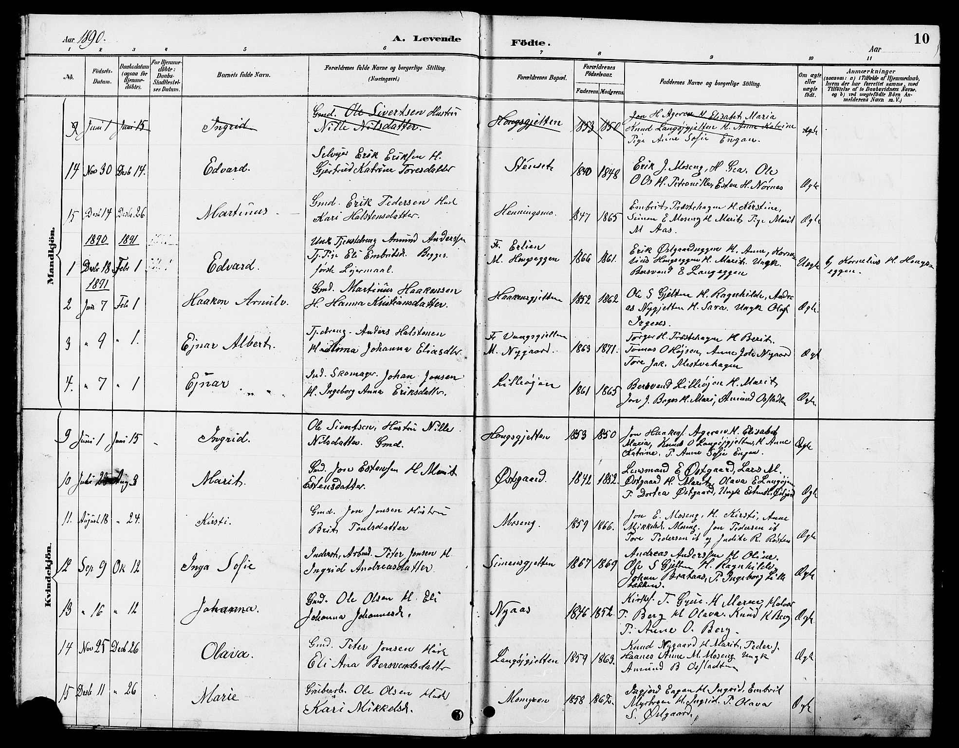 Tolga prestekontor, AV/SAH-PREST-062/L/L0008: Parish register (copy) no. 8, 1887-1912, p. 10