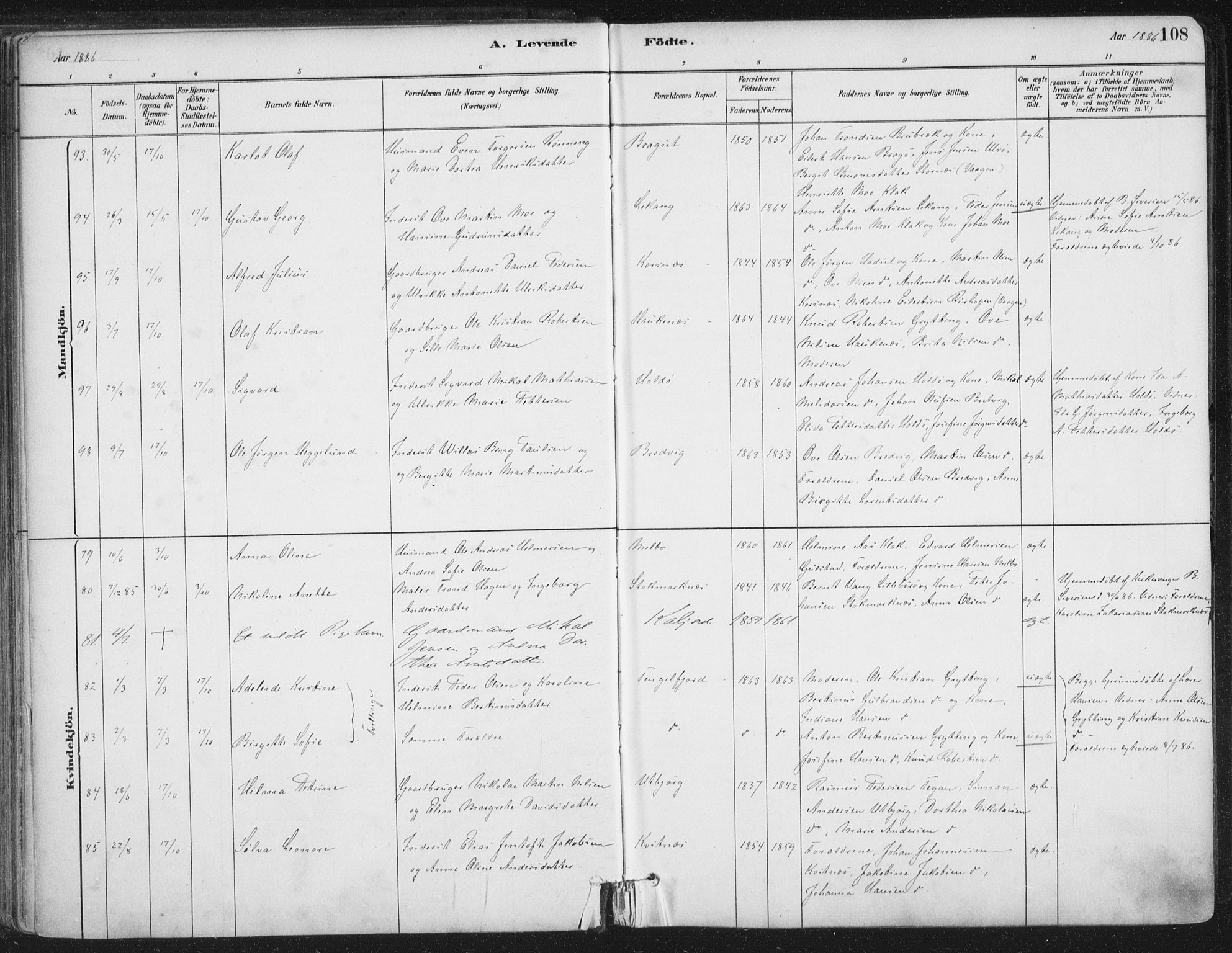 Ministerialprotokoller, klokkerbøker og fødselsregistre - Nordland, SAT/A-1459/888/L1244: Parish register (official) no. 888A10, 1880-1890, p. 108